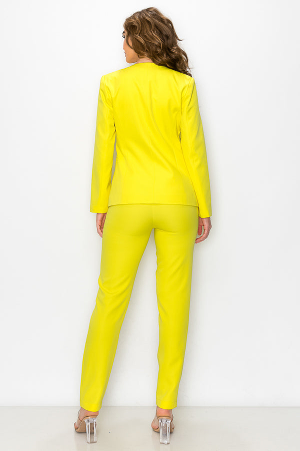 Solid Blazer Pants Set with Belt