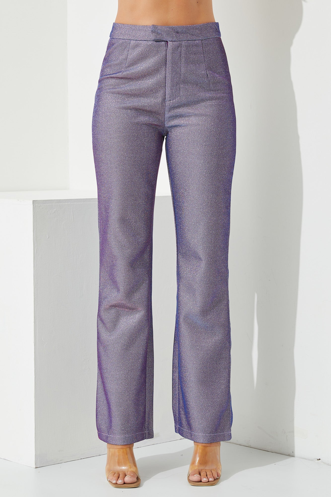 Woven Glitter Blazer, Bra Top and Pants Set