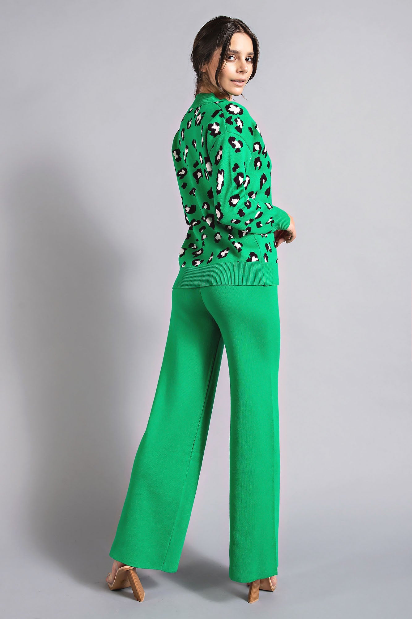 Leopard Knit Cardigan and Pants Set