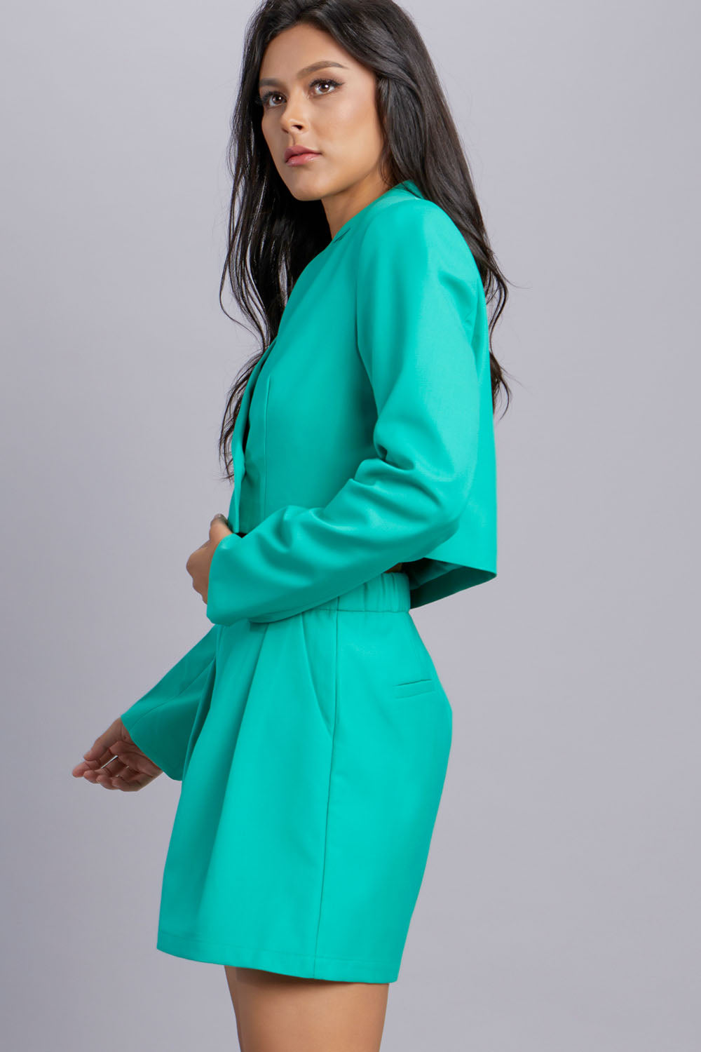 Crop Blazer And Shorts Set