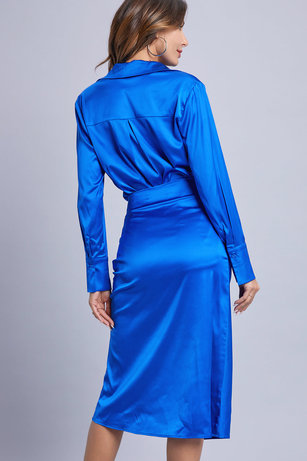 Satin Shirt And Skirt Set