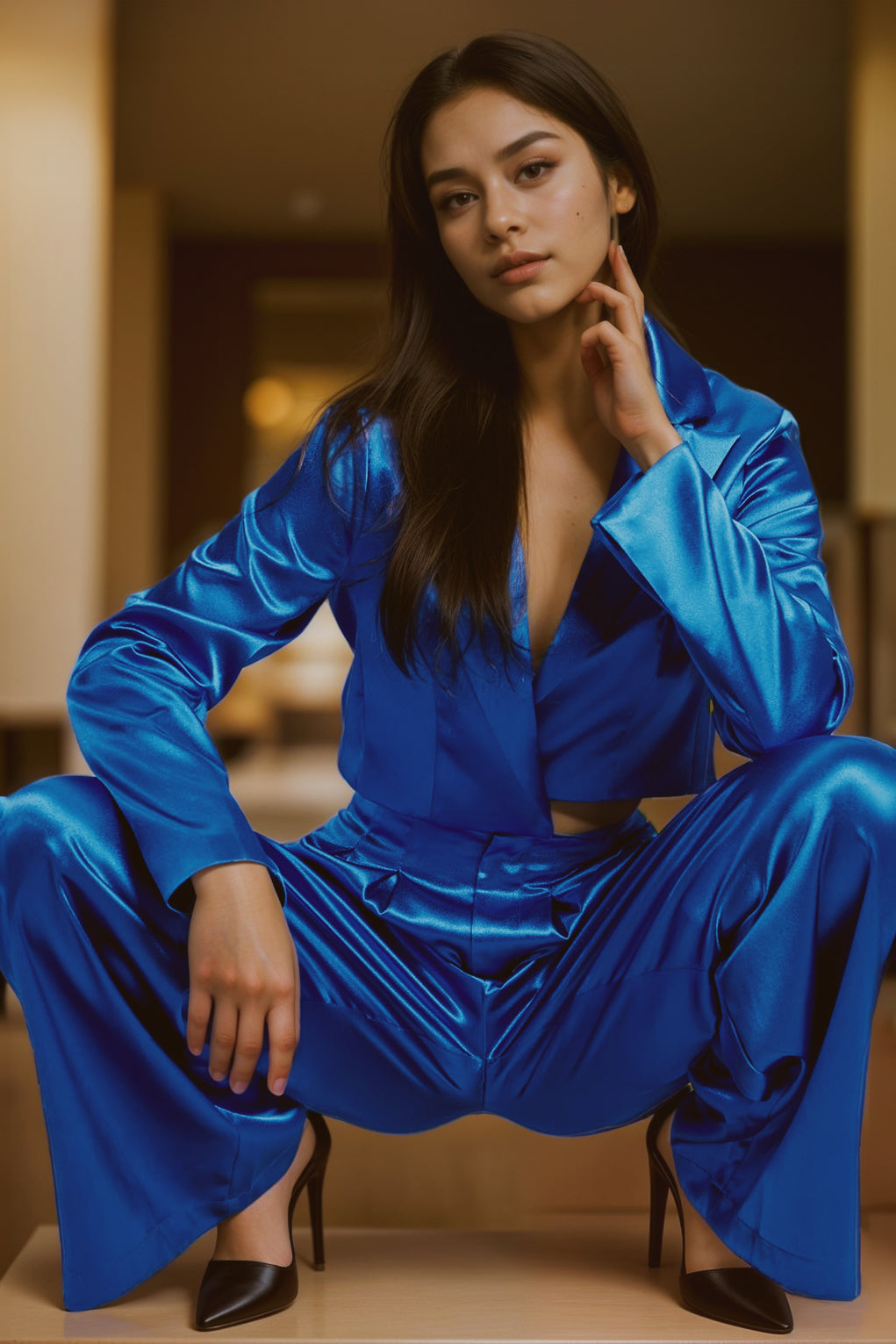 Satin Blazer and Pants Set