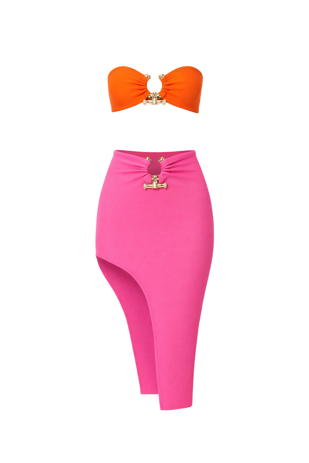 Metallic Decor Bra Top and Midi Skirt 2pc Set