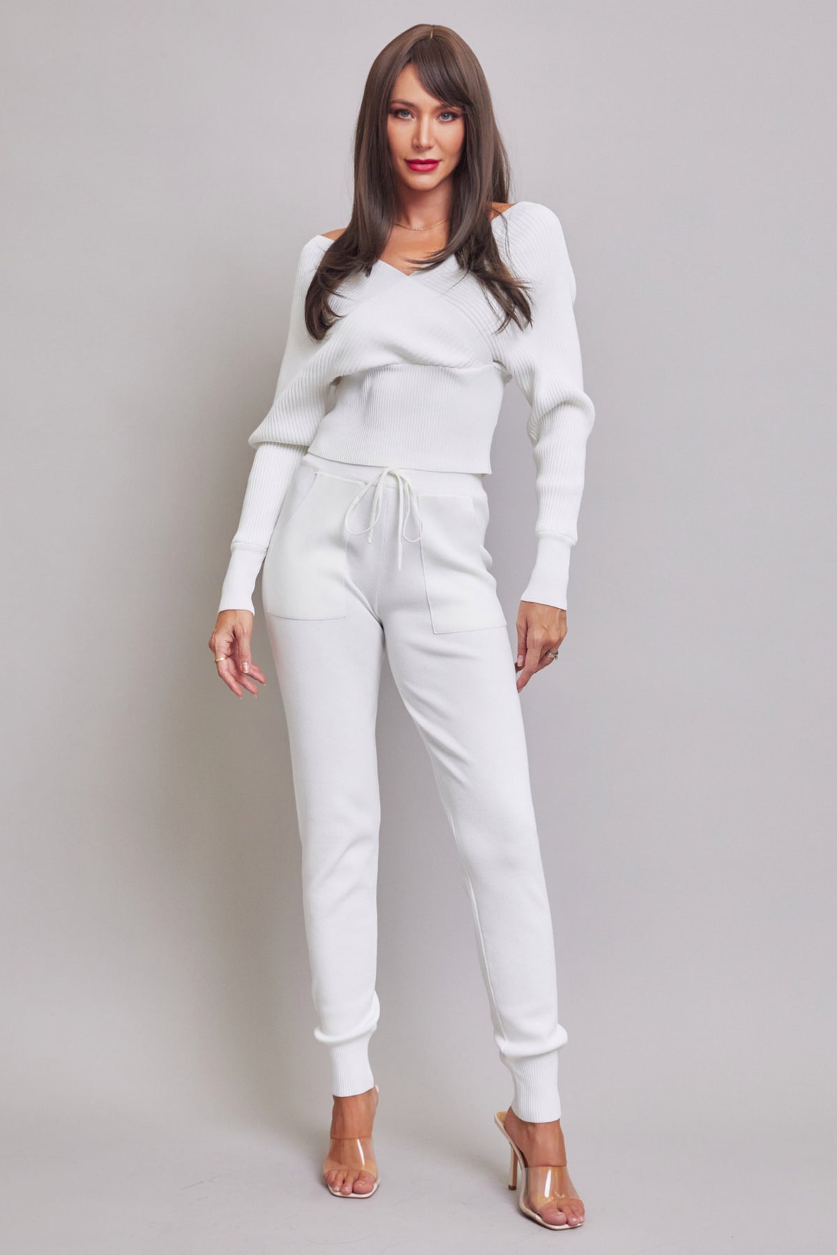 Ribbed Knit Long Sleeve Top and Jogger Set