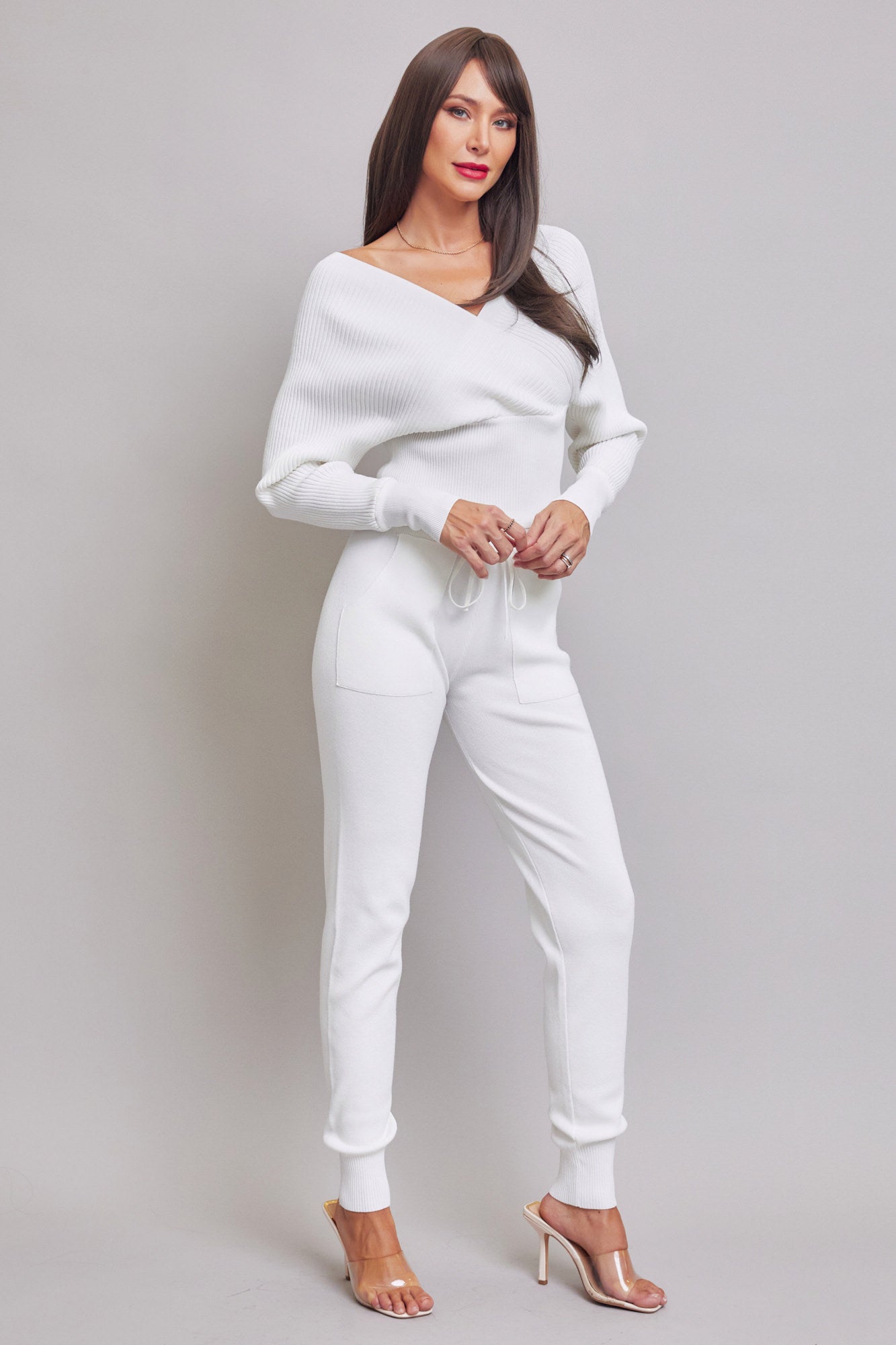 Ribbed Knit Long Sleeve Top and Jogger Set
