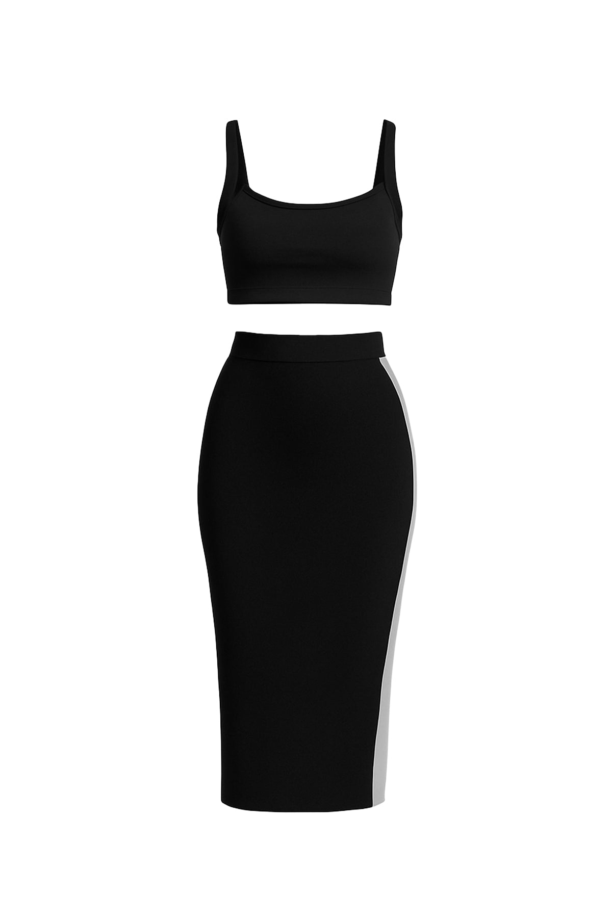 Bandage Sleeveless Crop Top and Midi Skirt with Mesh Cutout