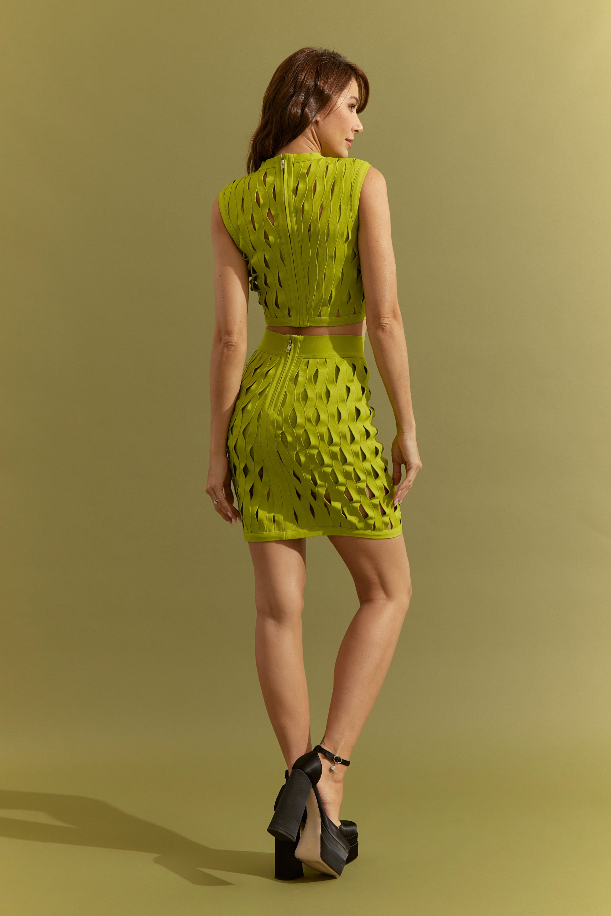 Bandage Hollow Crop Top and Skirt Set