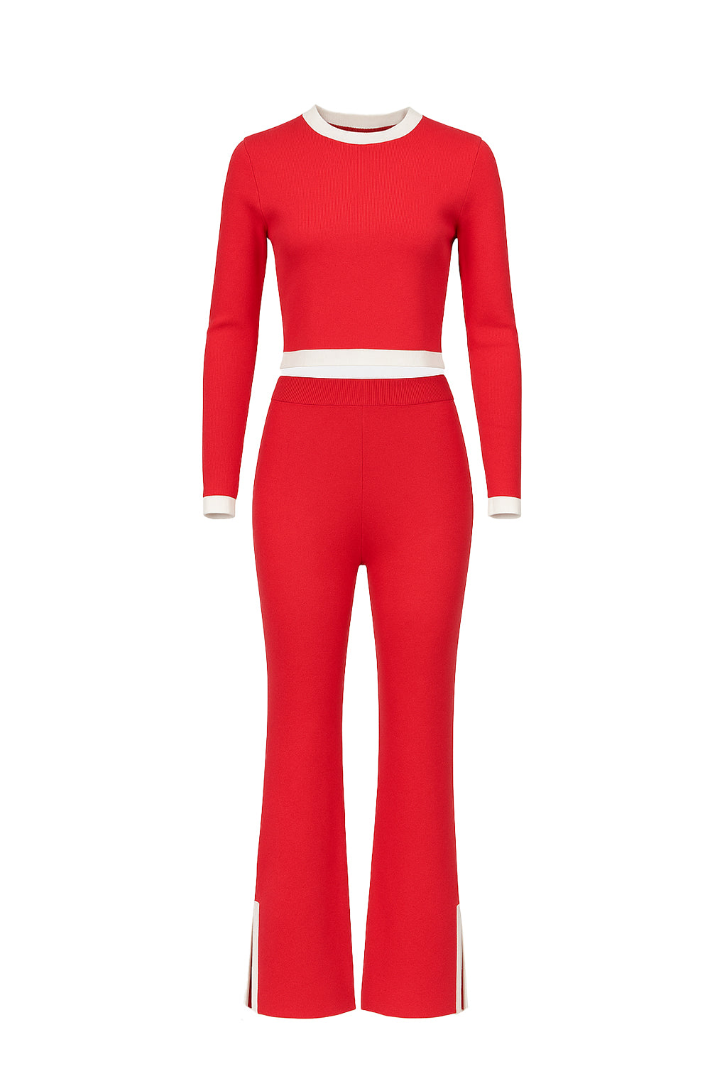 Wear Everywhere Knit Long Sleeve Top And Pants Set With Contrast