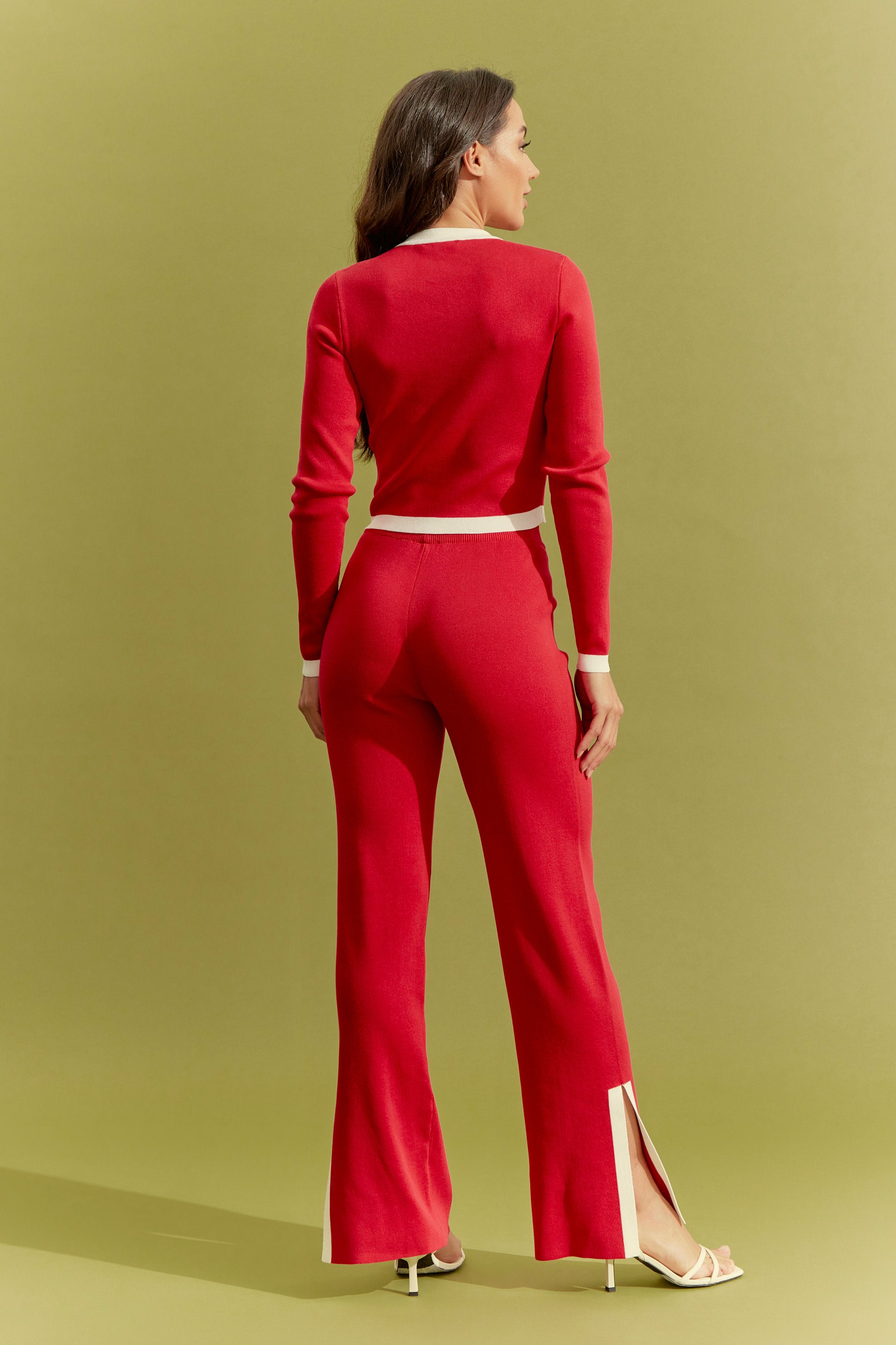 Wear Everywhere Knit Long Sleeve Top And Pants Set With Contrast