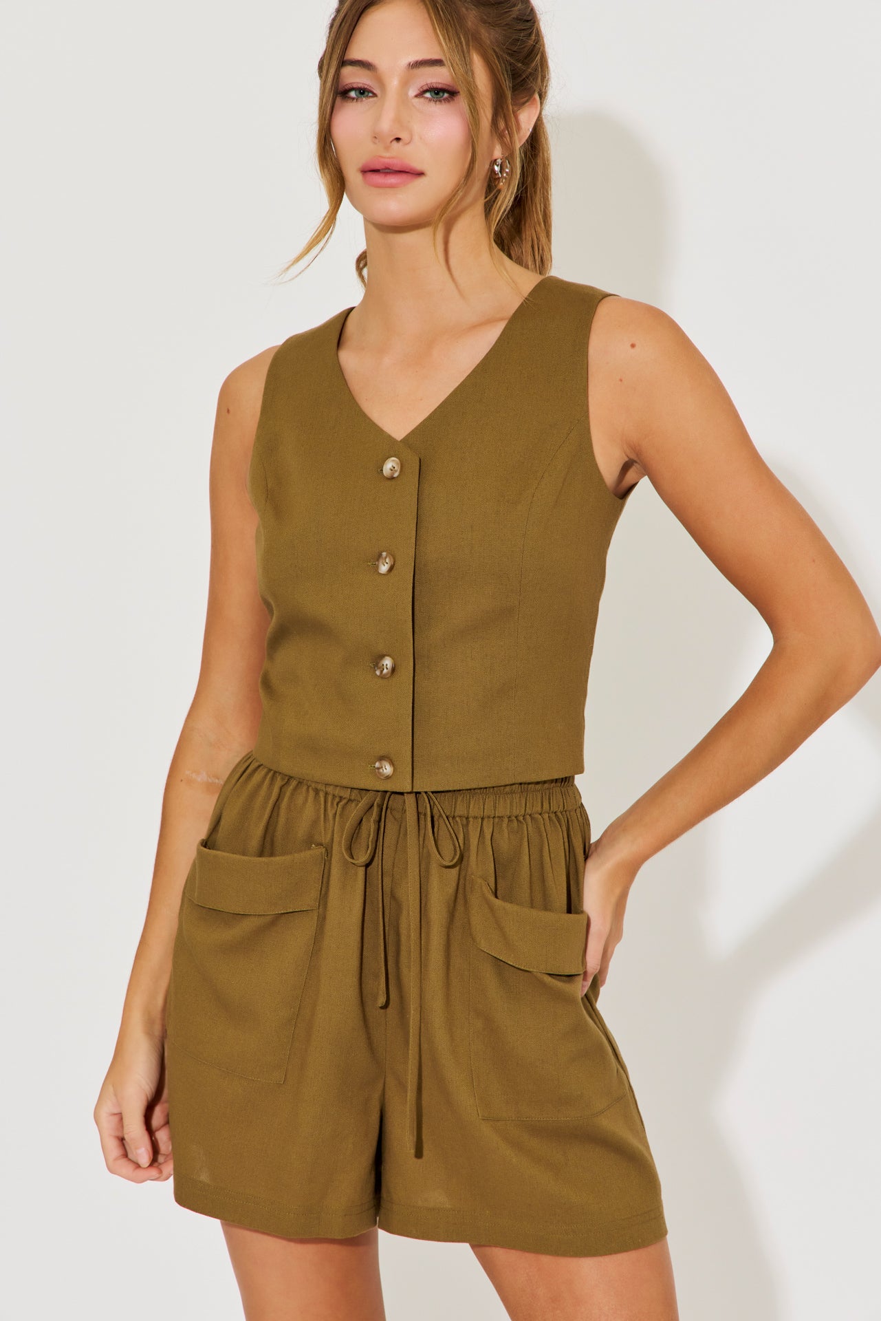 Willow Whisper Woven Crop Vest and Shorts Set