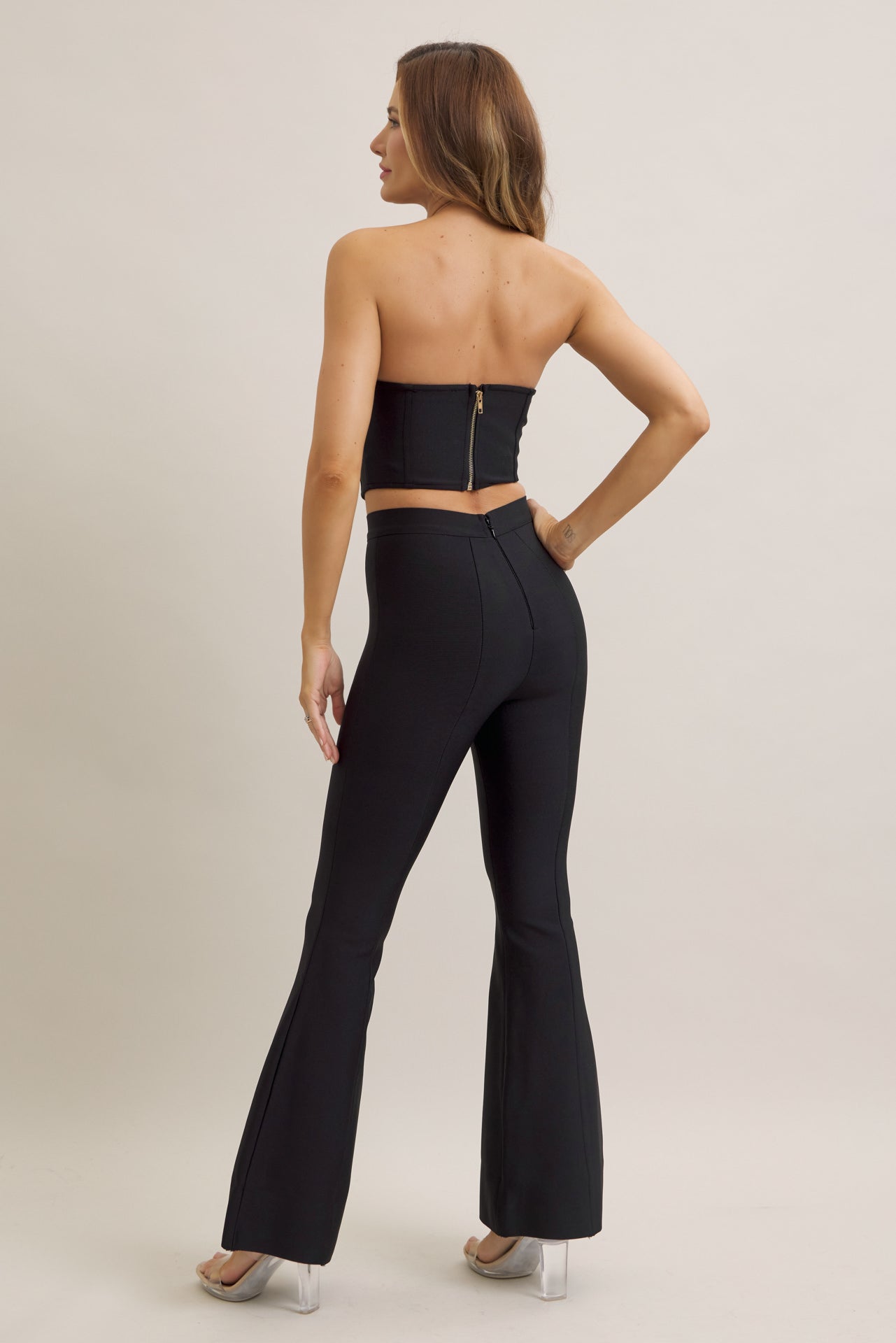 Bandage Heart Bust Corset Top and Flare Pants Set