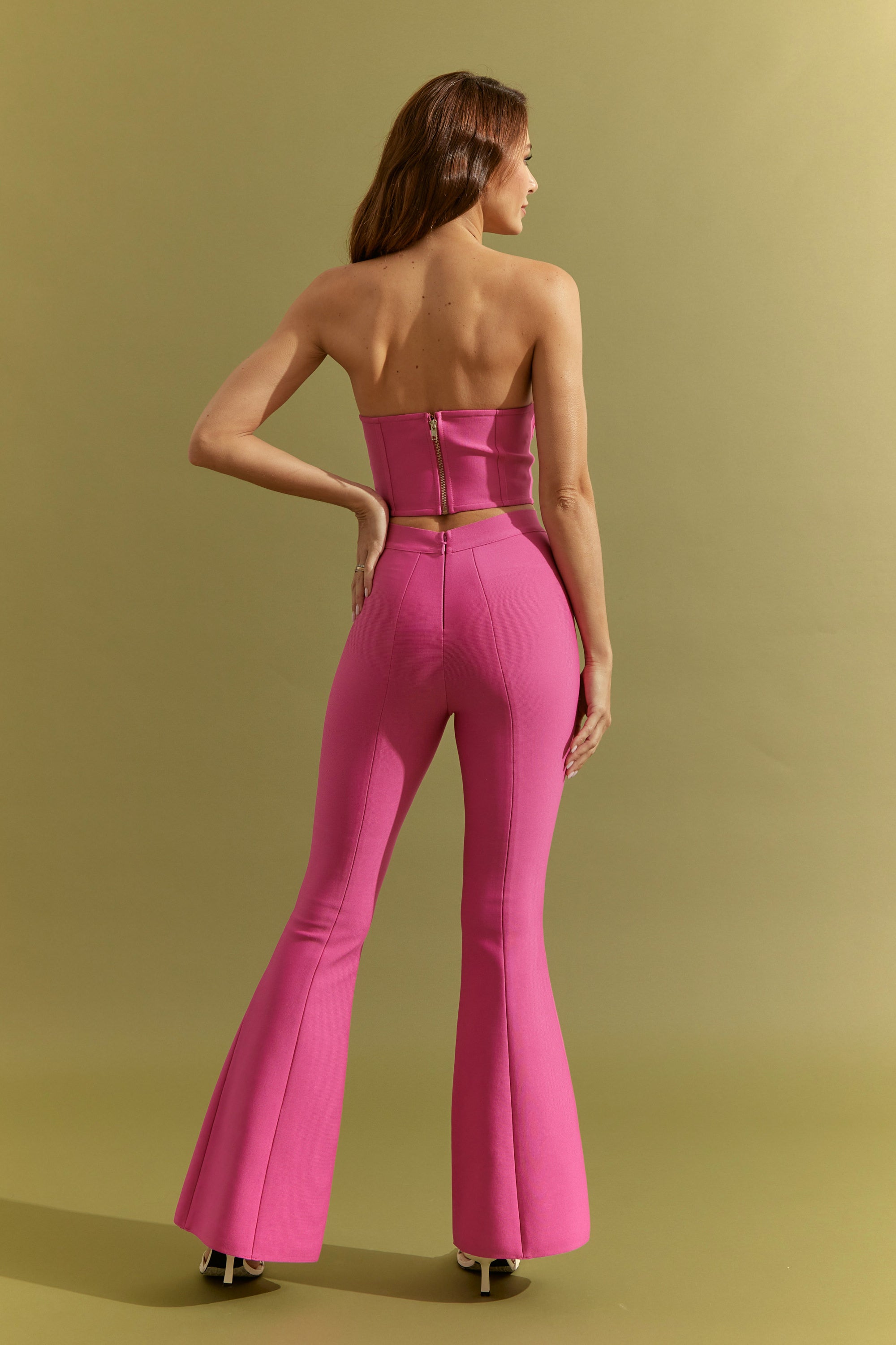 Bandage Heart Bust Corset Top and Flare Pants Set