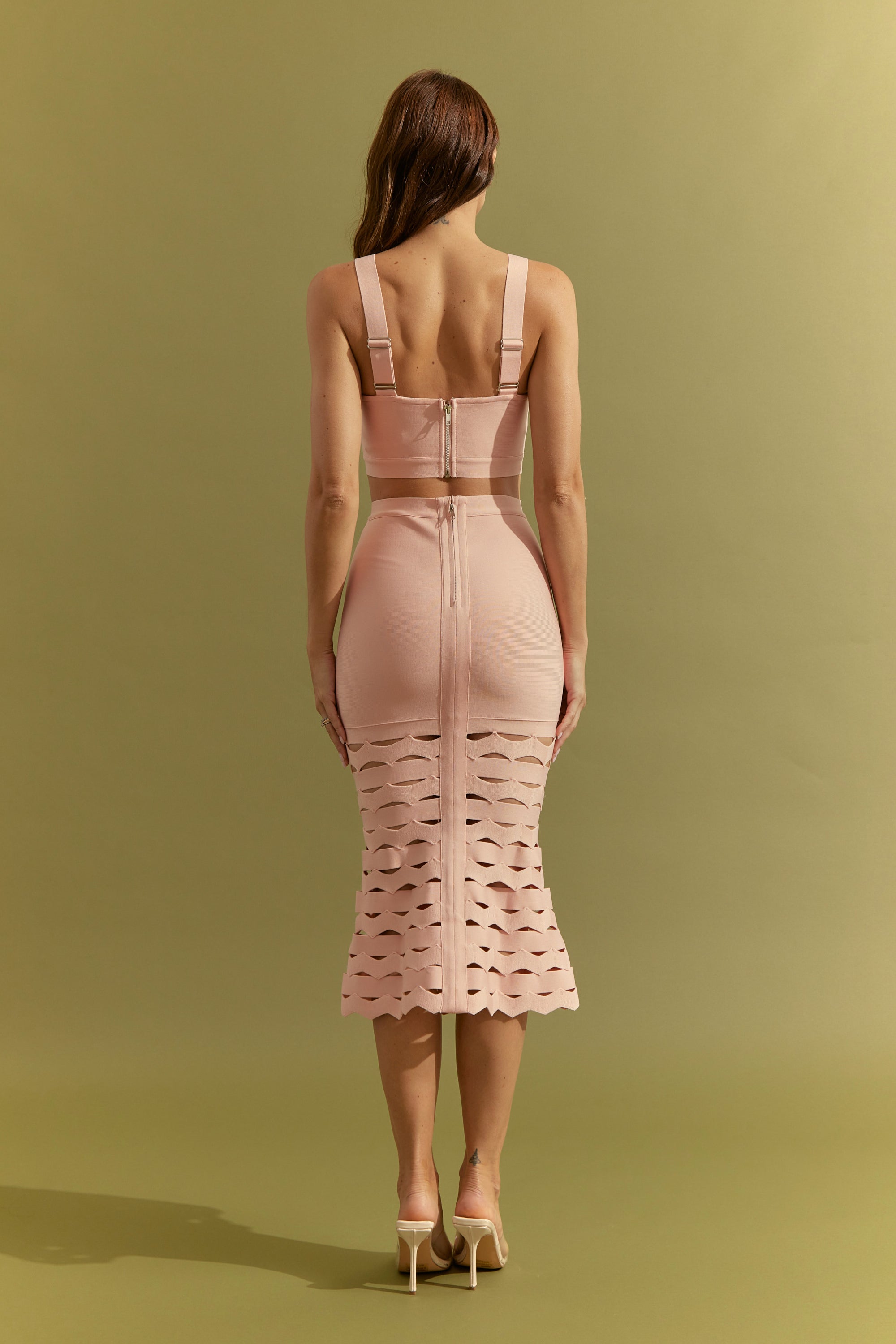 Bandage Sleeveless Crop Top and Midi Skirt With Cutouts