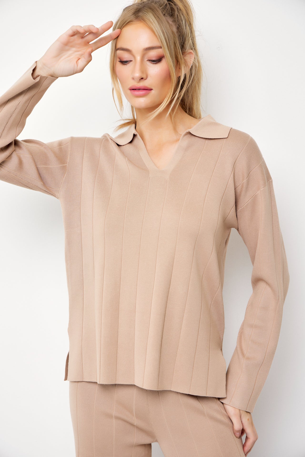 Rib Knit Pullover and Pants Set