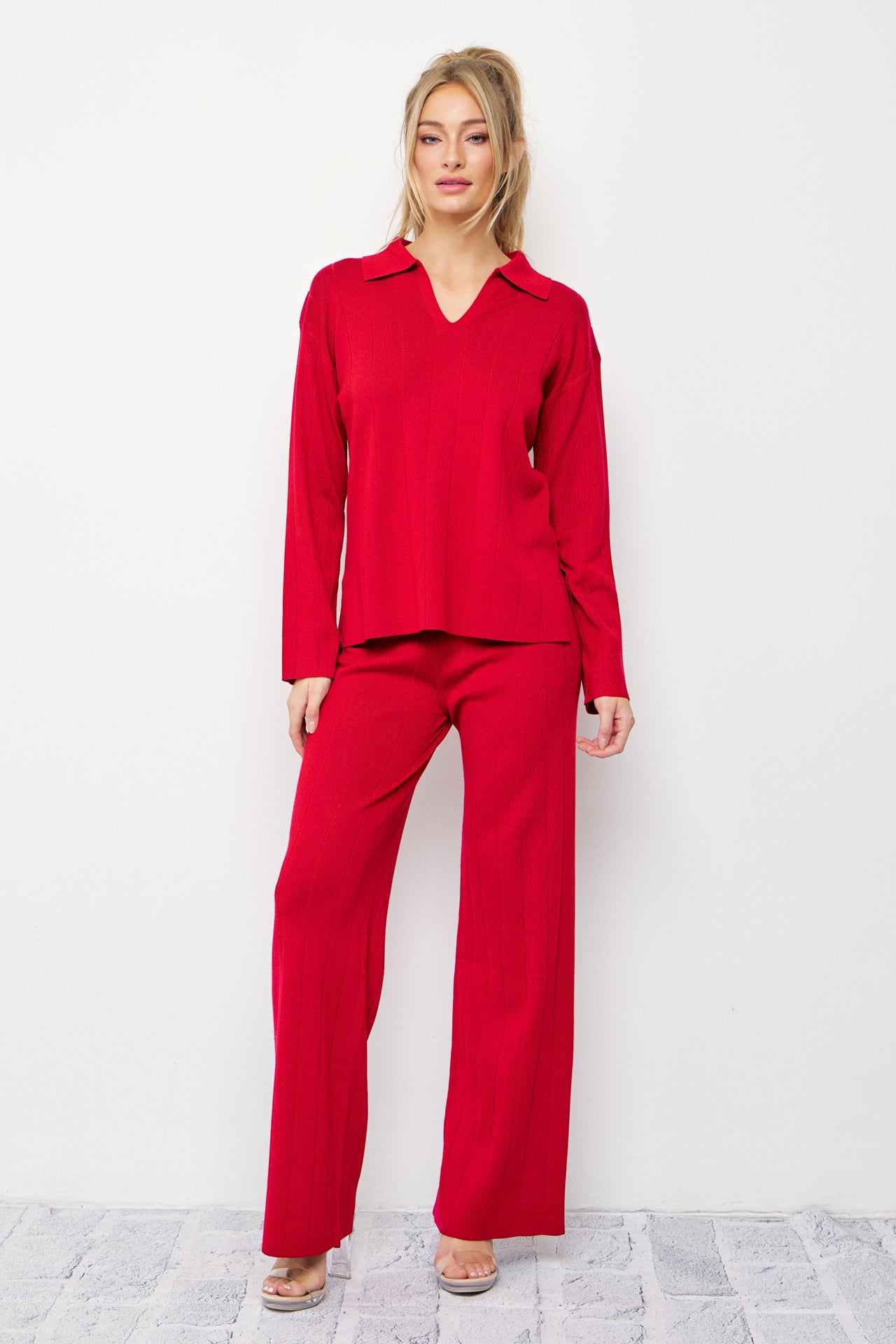 Rib Knit Pullover and Pants Set