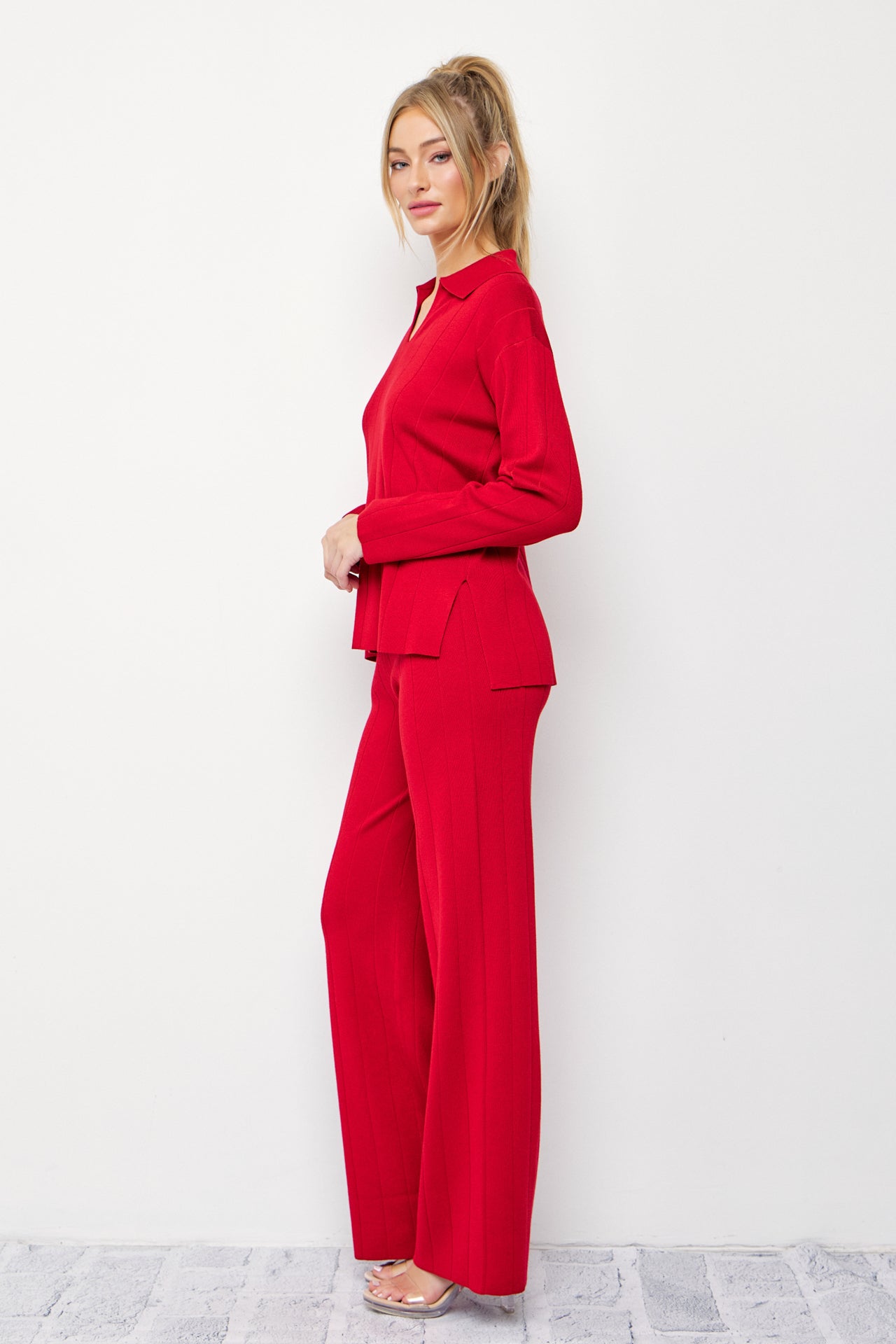 Rib Knit Pullover and Pants Set