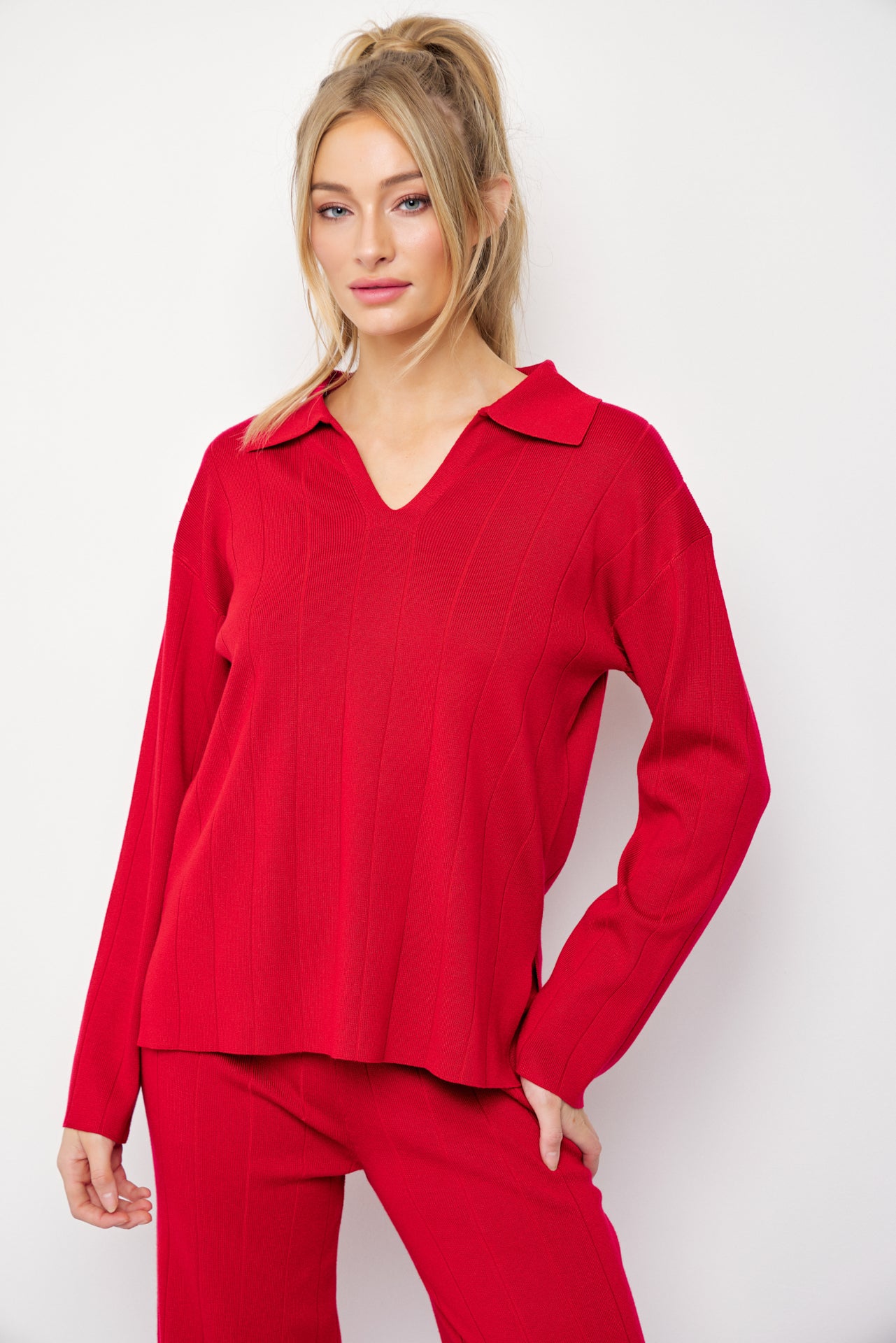 Rib Knit Pullover and Pants Set