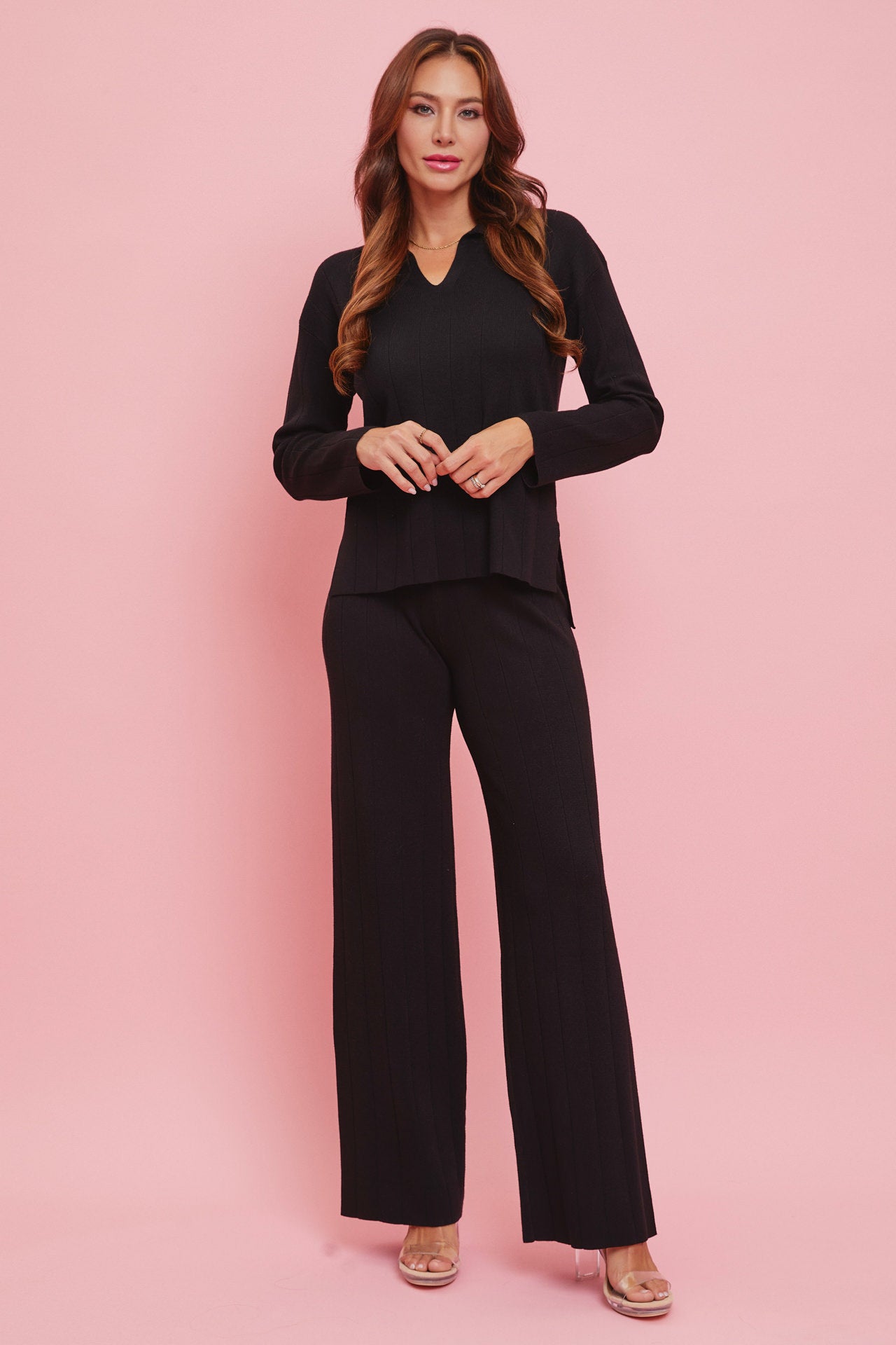 Rib Knit Pullover and Pants Set