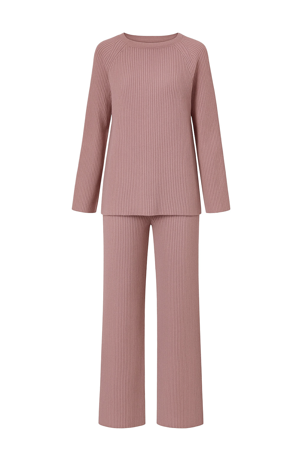The Basic Rib Knit Long Sleeve Top And Pants Set