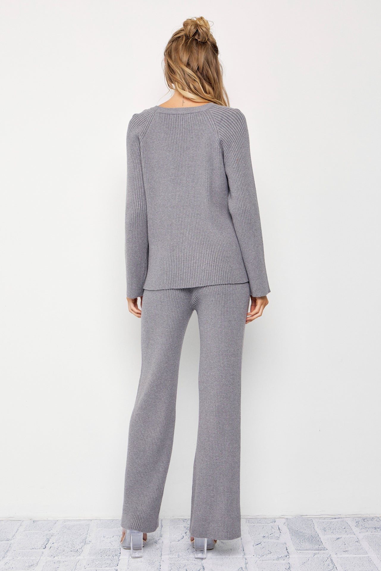 The Basic Rib Knit Long Sleeve Top And Pants Set