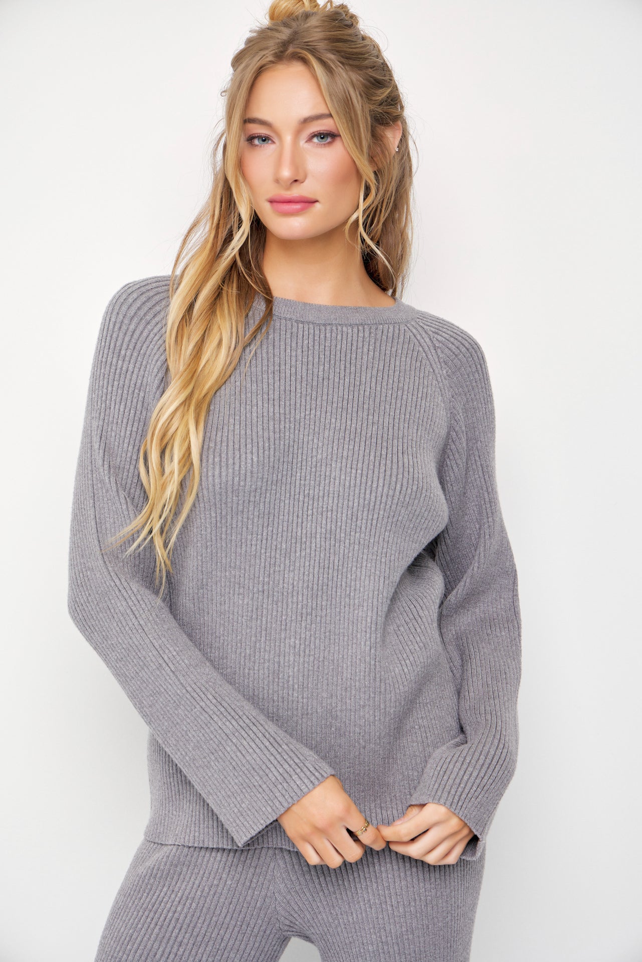 The Basic Rib Knit Long Sleeve Top And Pants Set