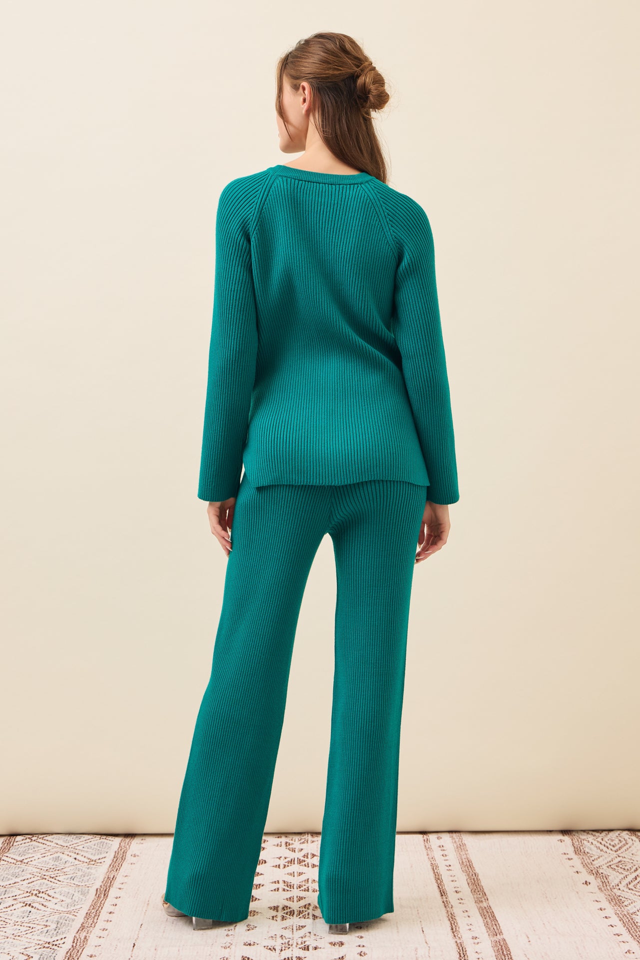 The Basic Rib Knit Long Sleeve Top And Pants Set