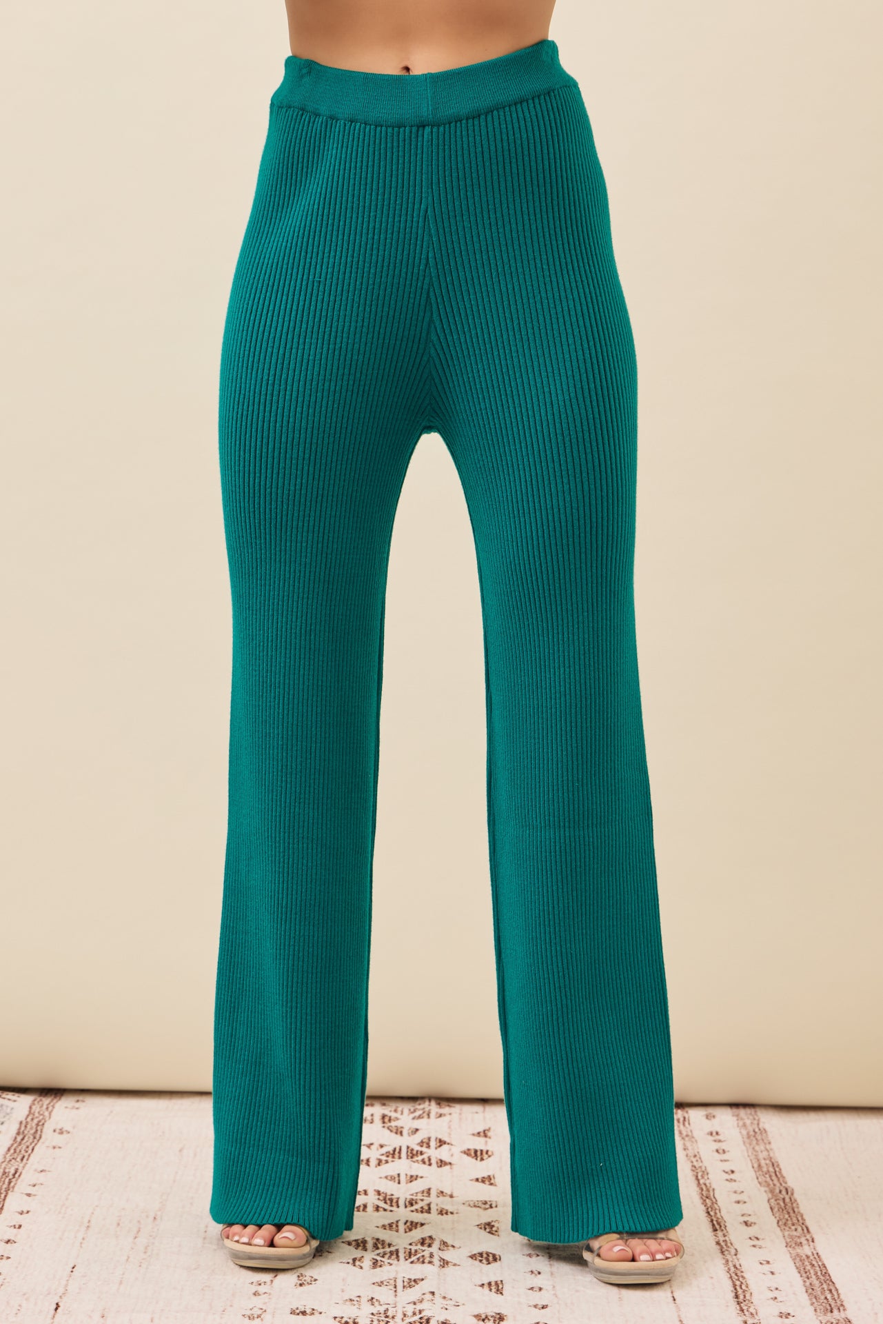 The Basic Rib Knit Long Sleeve Top And Pants Set