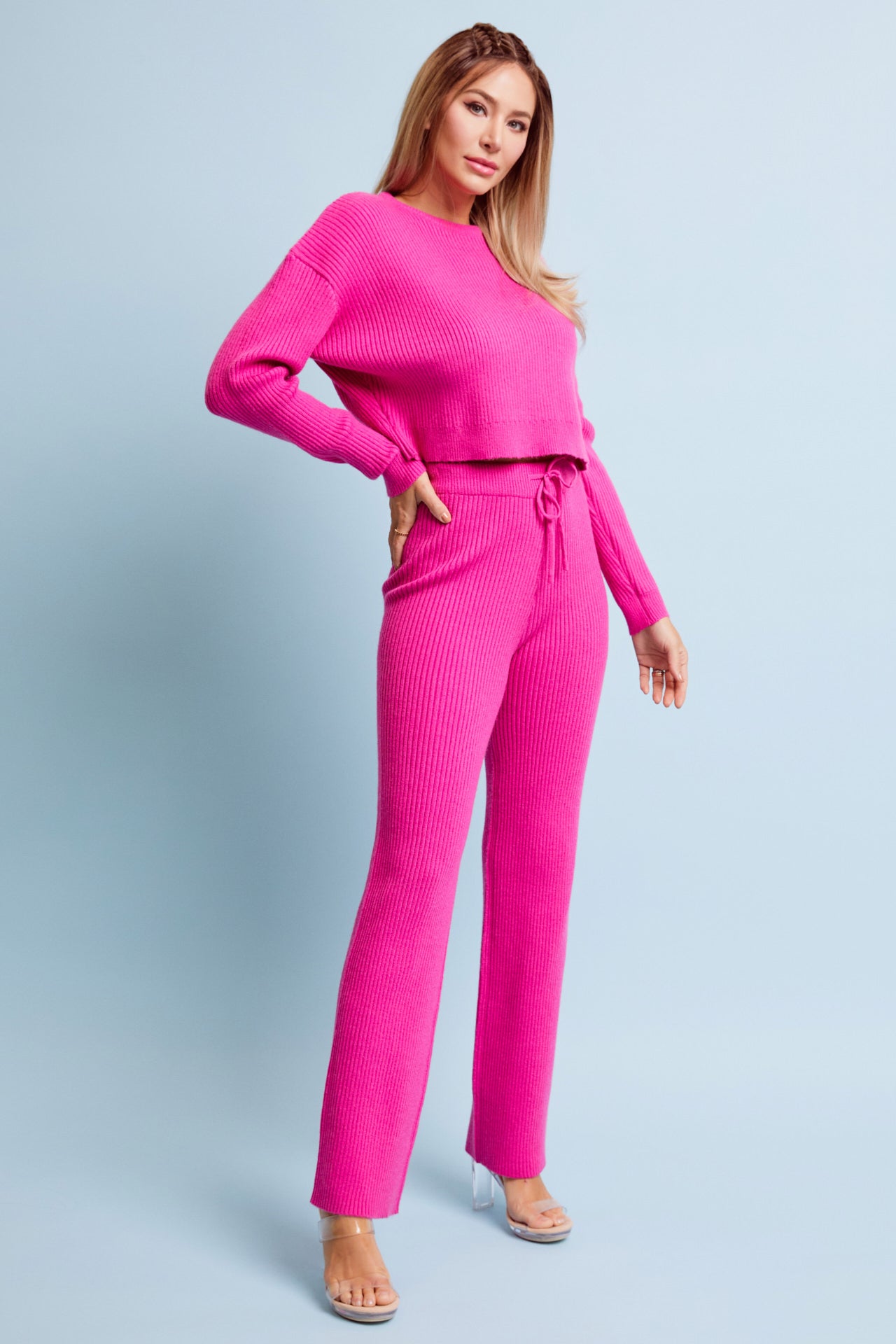 Knit Rib Long Sleeve Top and Pants Set