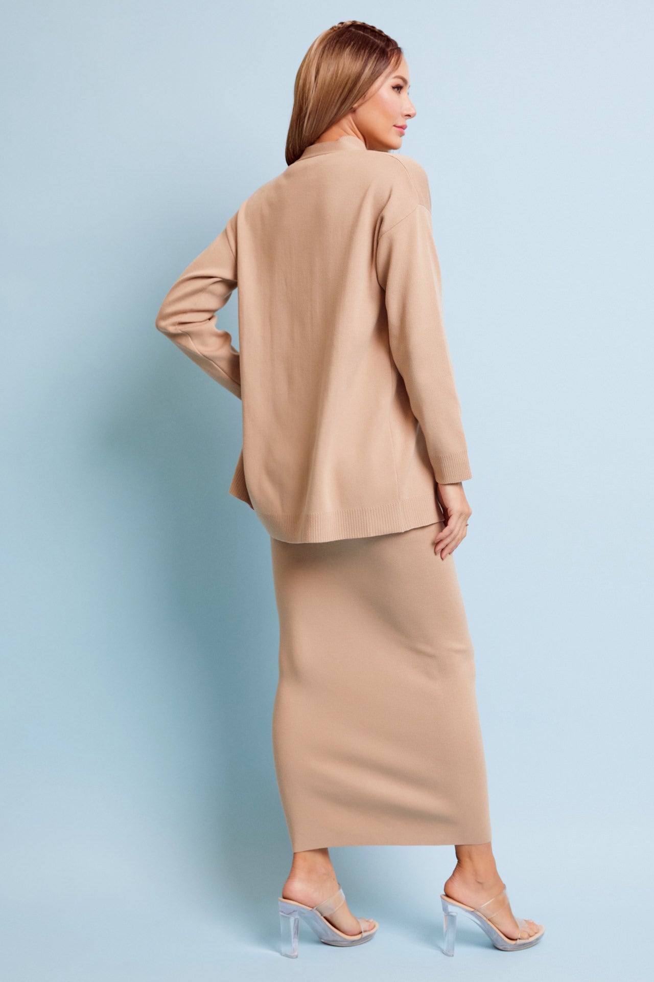 Three Piece Turtleneck Skirt & Cardigan Set