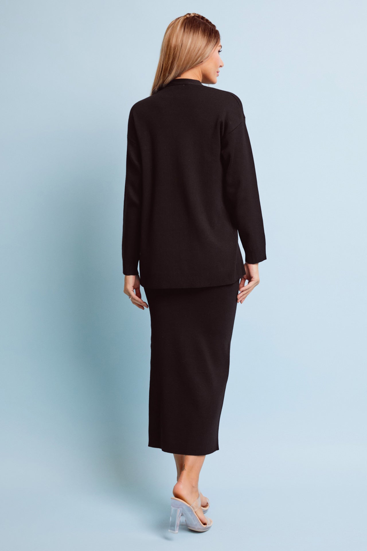 Three Piece Turtleneck Skirt & Cardigan Set