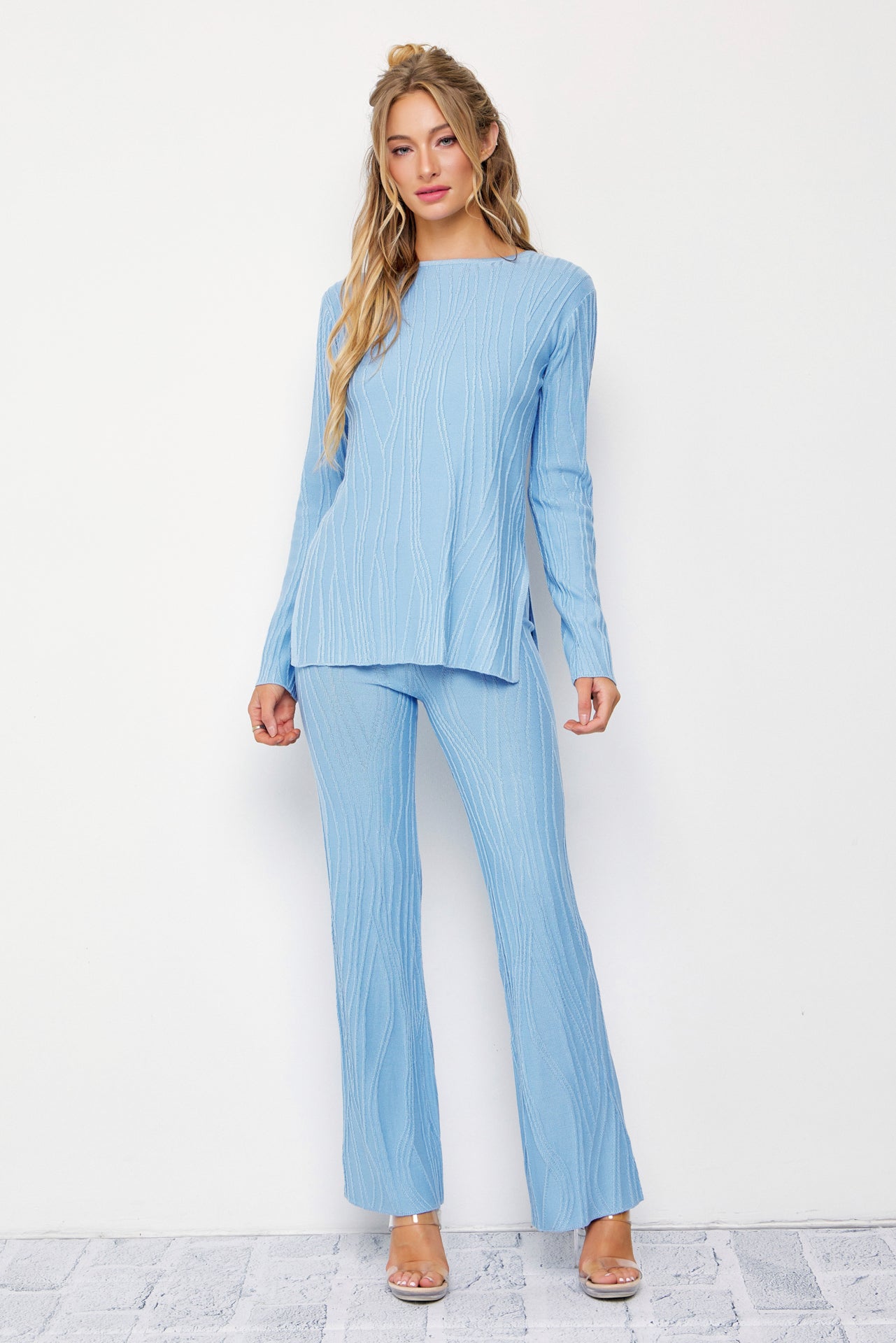 Seraphina Textured Long Sleeve Top and Pants Set