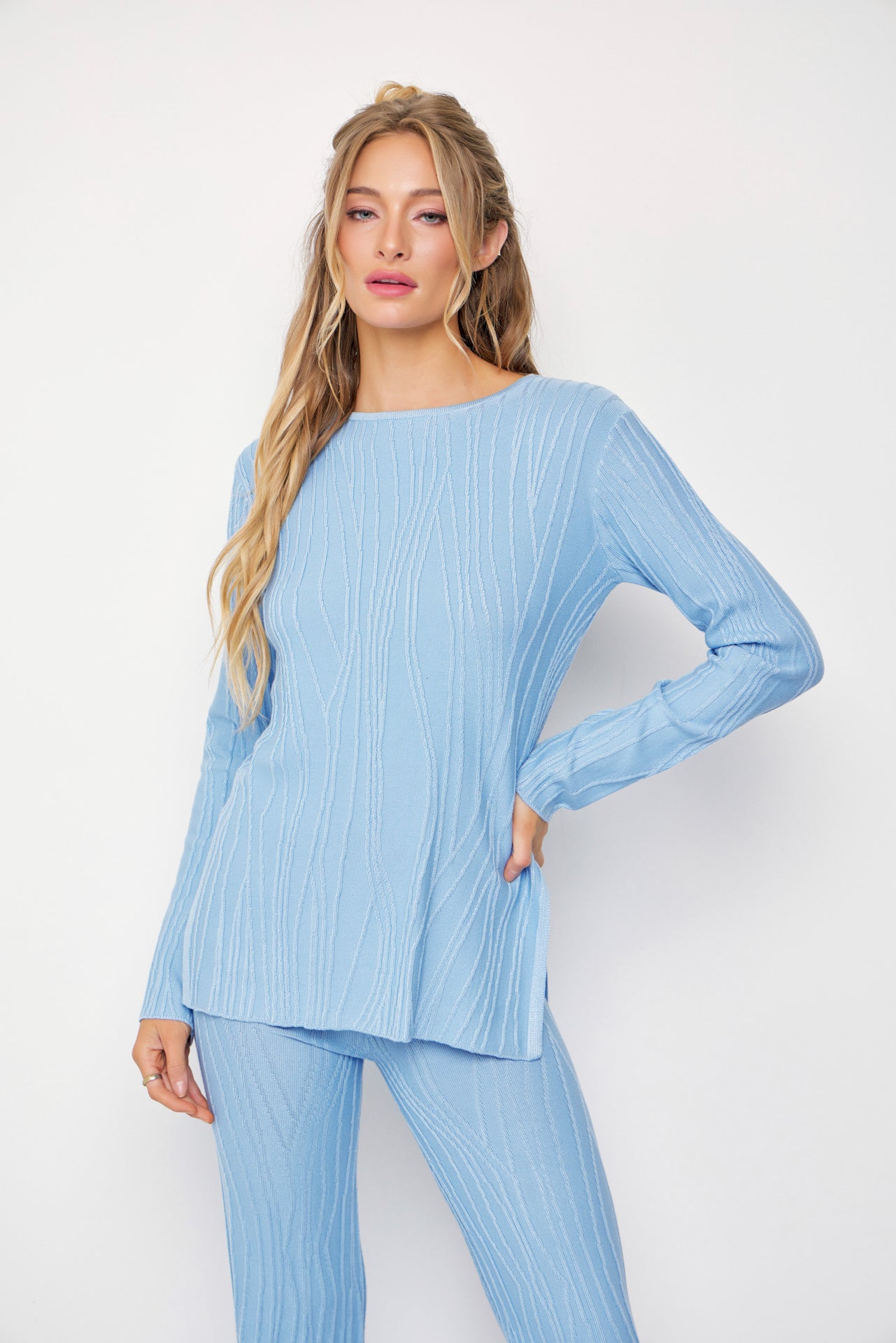 Seraphina Textured Long Sleeve Top and Pants Set