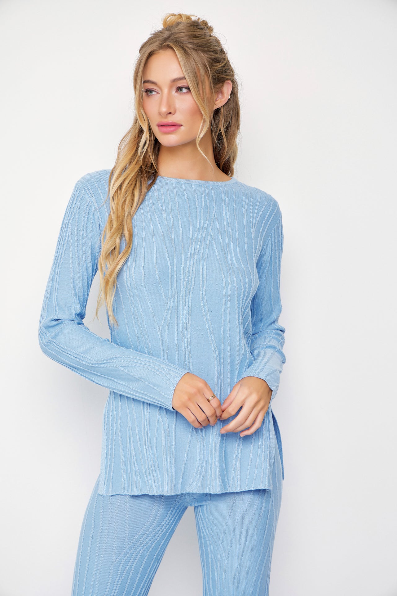 Seraphina Textured Long Sleeve Top and Pants Set