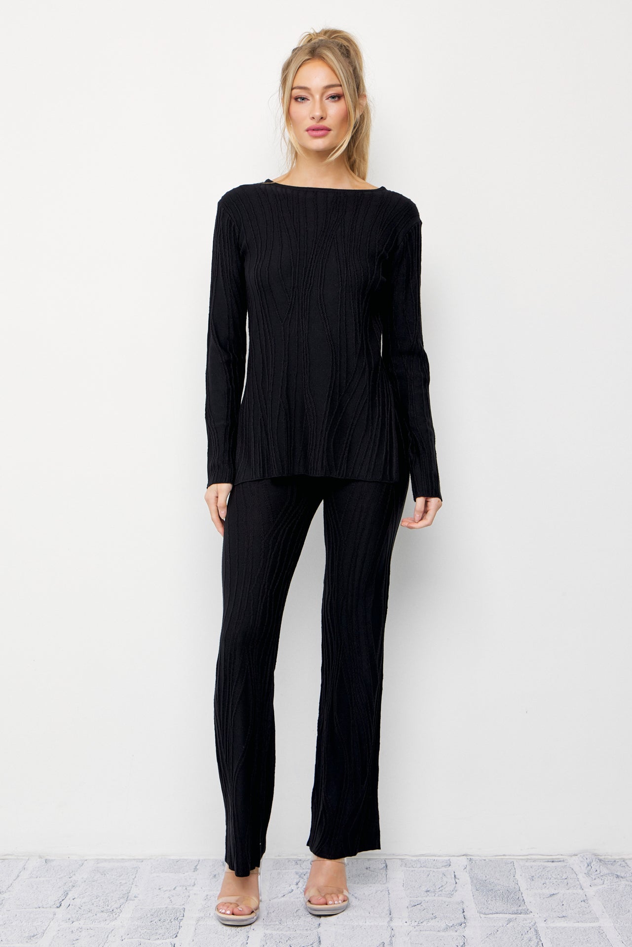 Seraphina Textured Long Sleeve Top and Pants Set