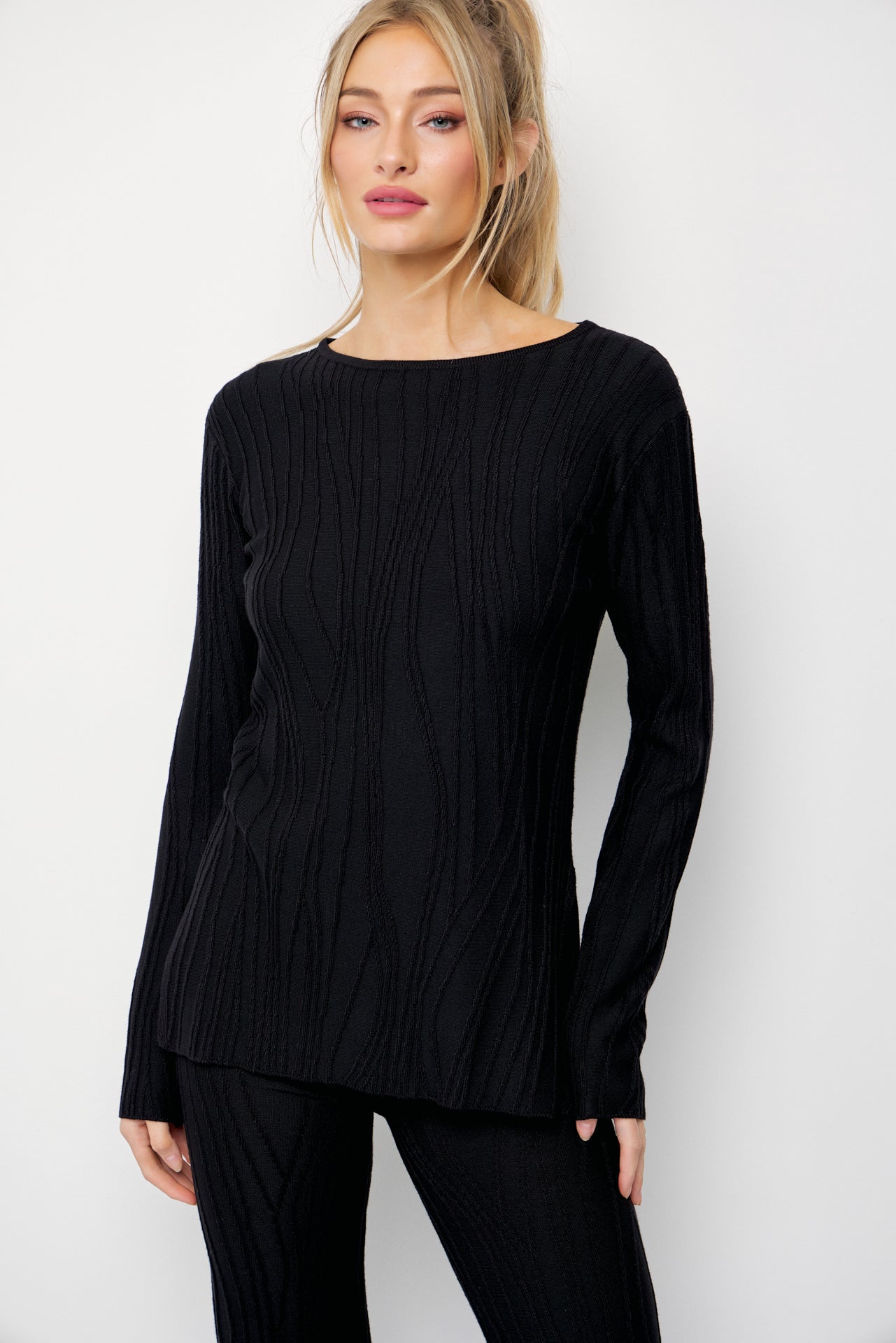 Seraphina Textured Long Sleeve Top and Pants Set