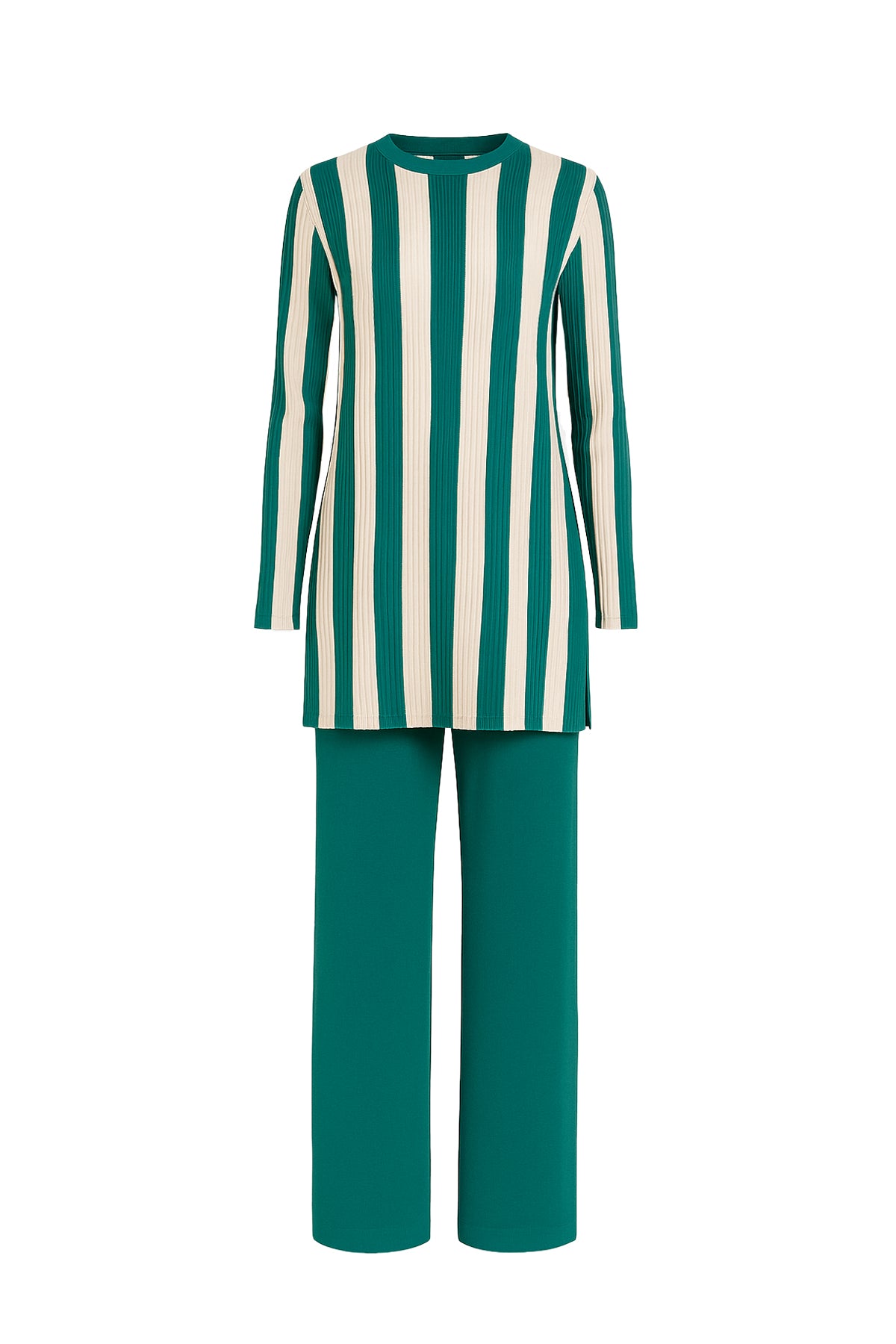 Clean Lines Knit Stripe Long Sleeve Top and Solid Pants Set