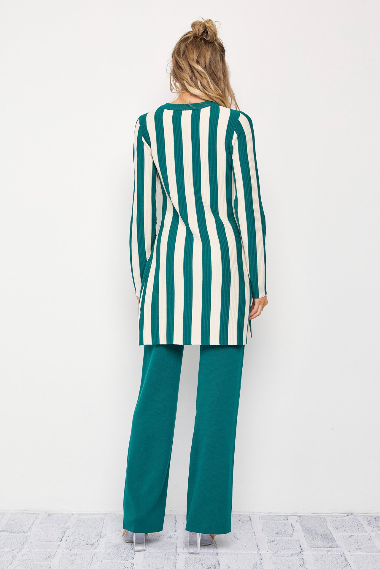 Clean Lines Knit Stripe Long Sleeve Top and Solid Pants Set