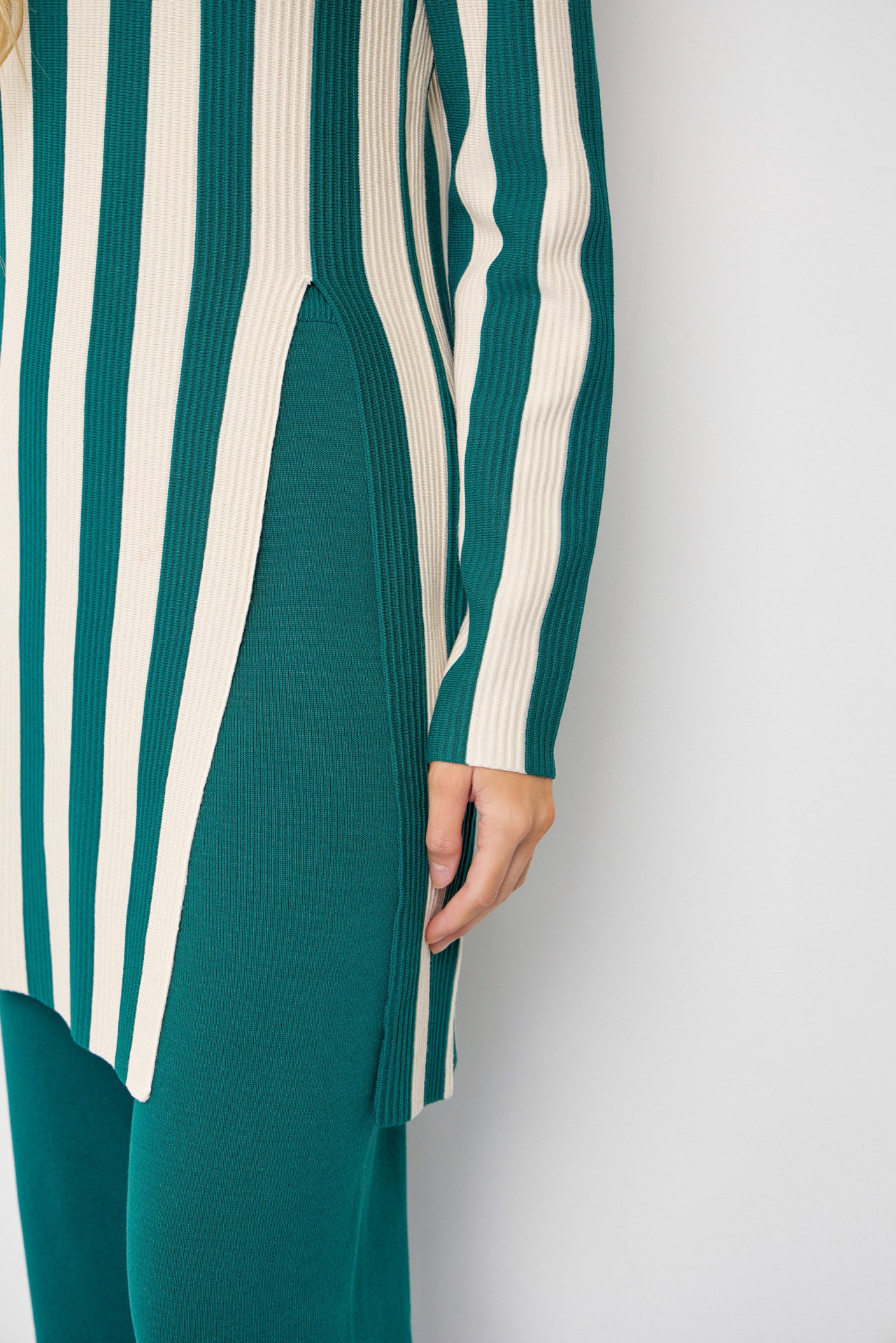 Clean Lines Knit Stripe Long Sleeve Top and Solid Pants Set