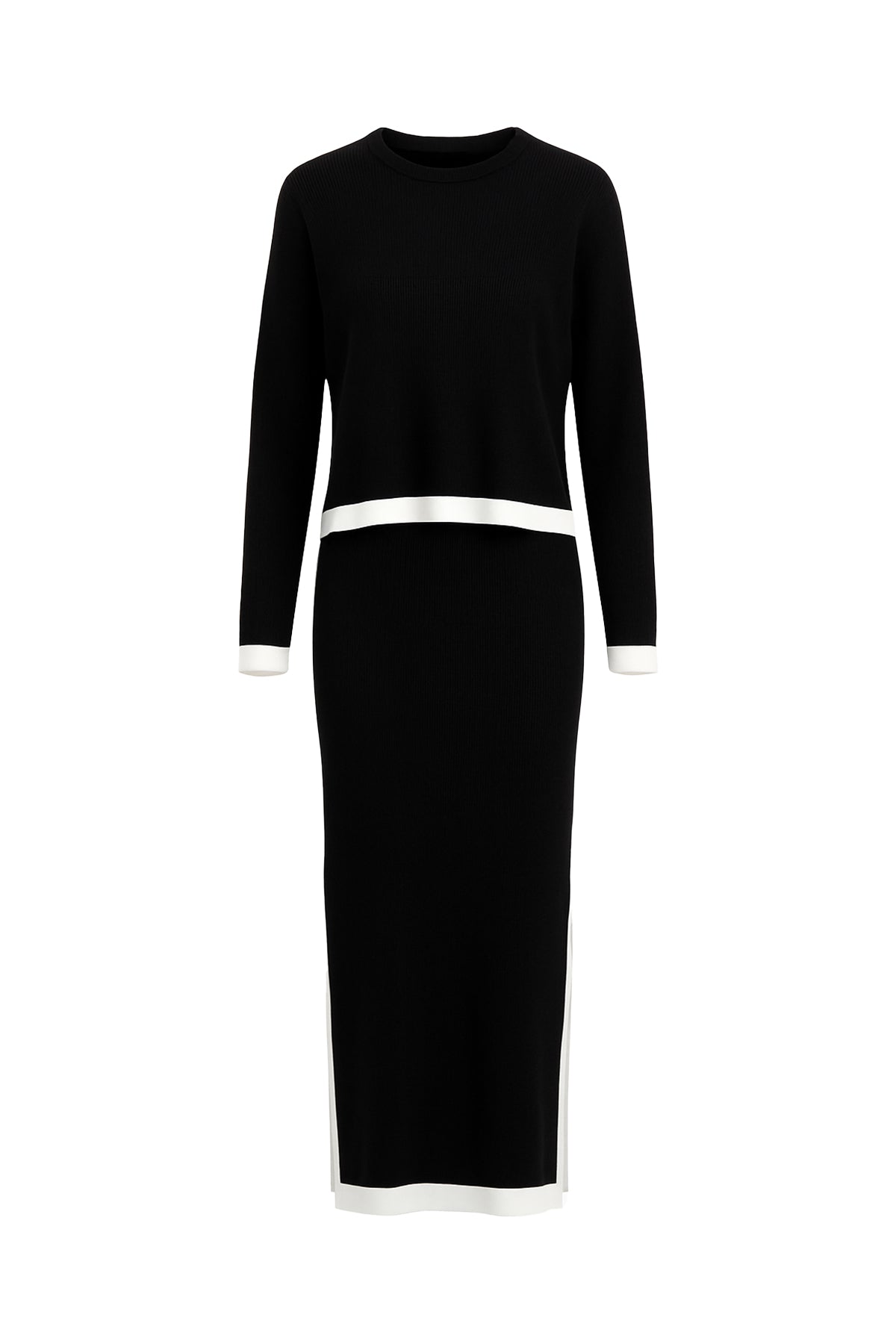 Bailey Knit Long Slv Top And Midi Skirt Set with Contrast
