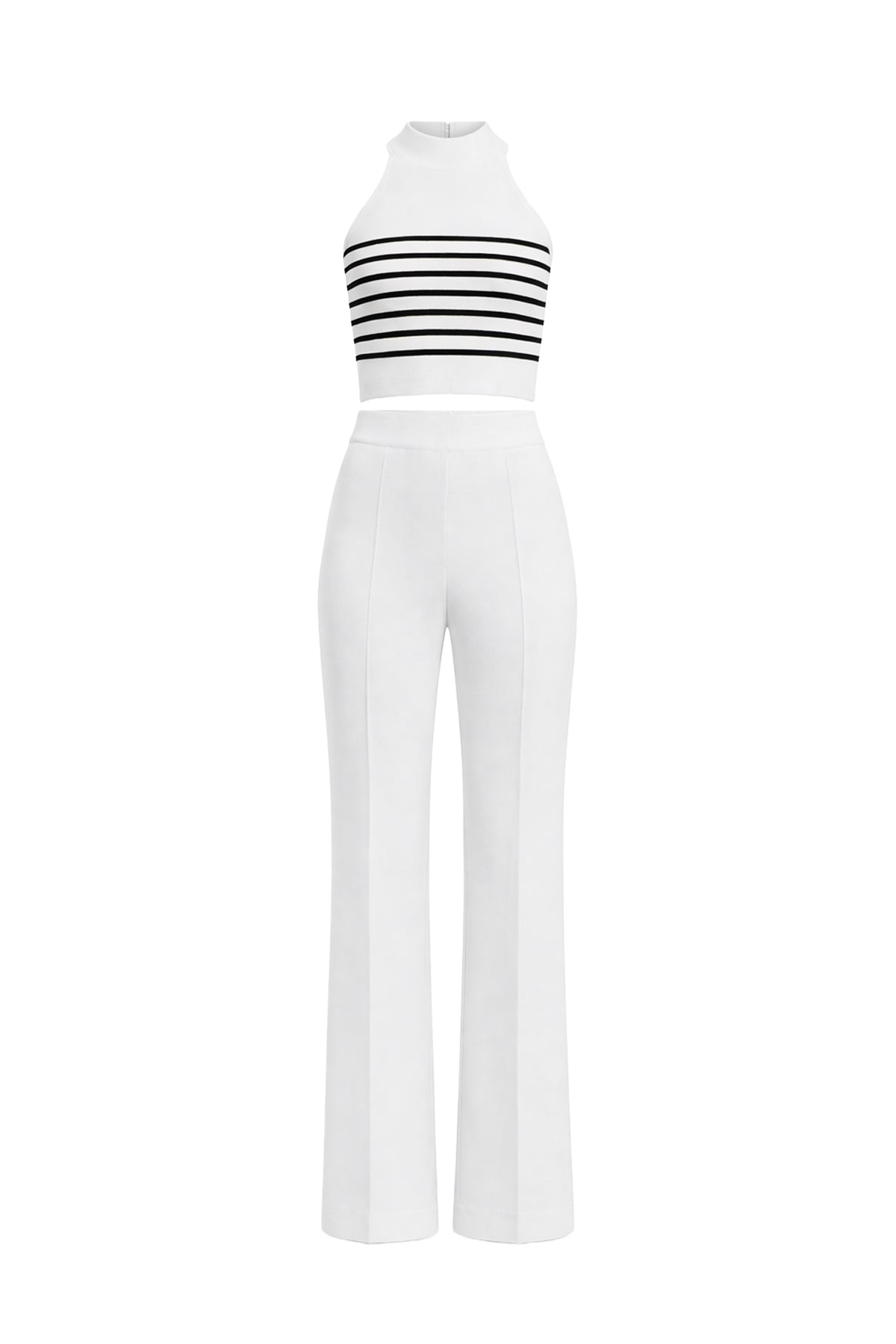 Emery Stripe Knit Sleeveless Mock Neck Top with Pants Set