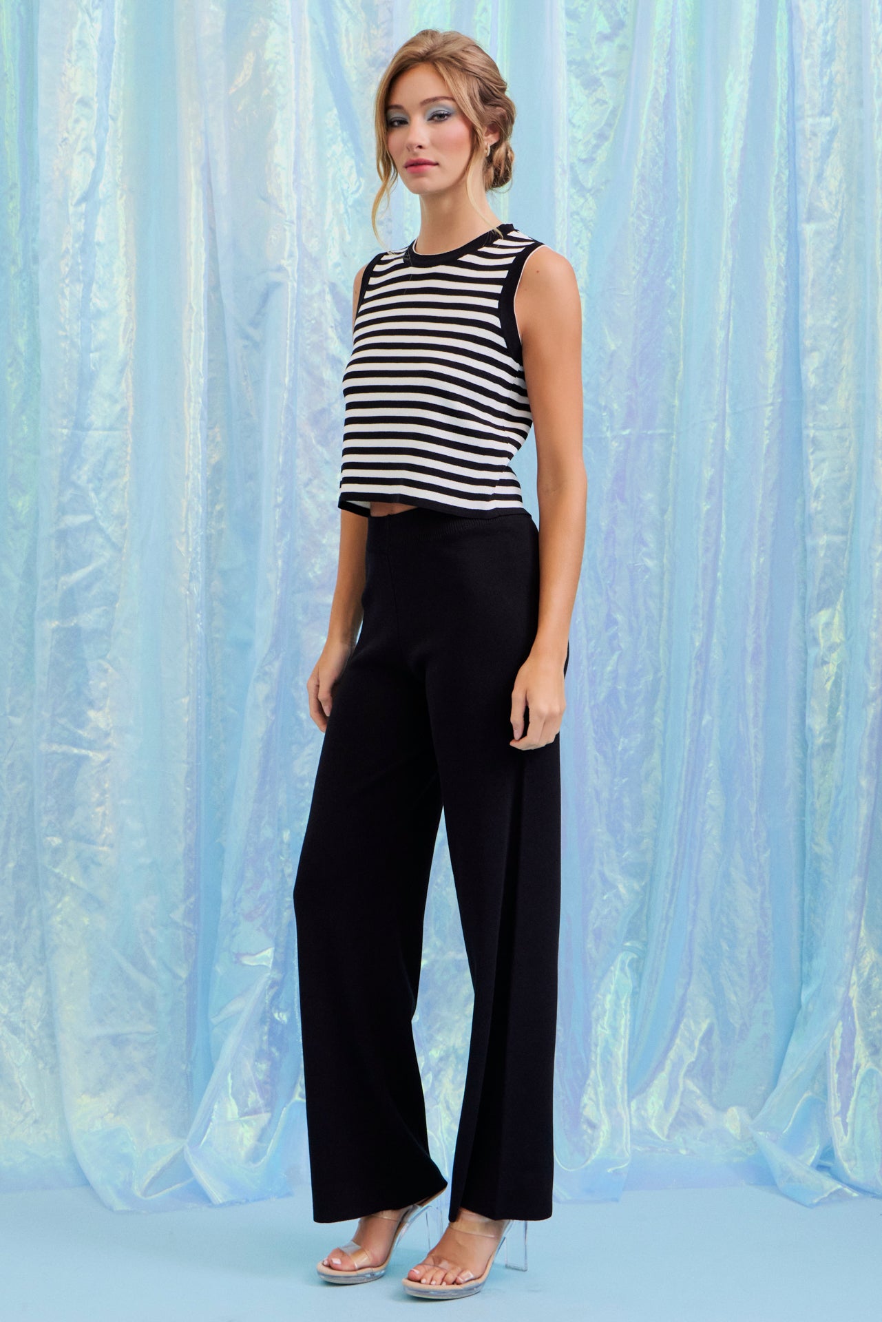 Yours Now Stripe Knit Sleeveless Top & Pants Set