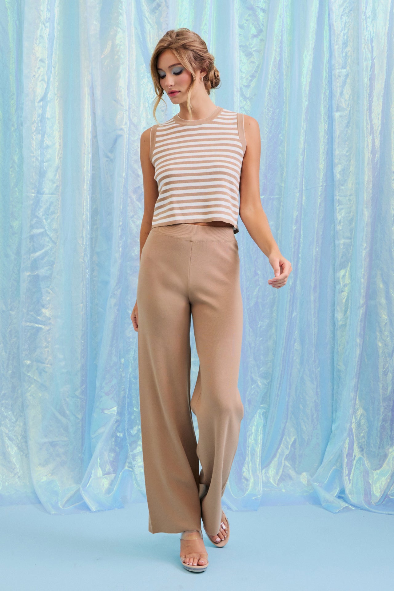 Yours Now Stripe Knit Sleeveless Top & Pants Set
