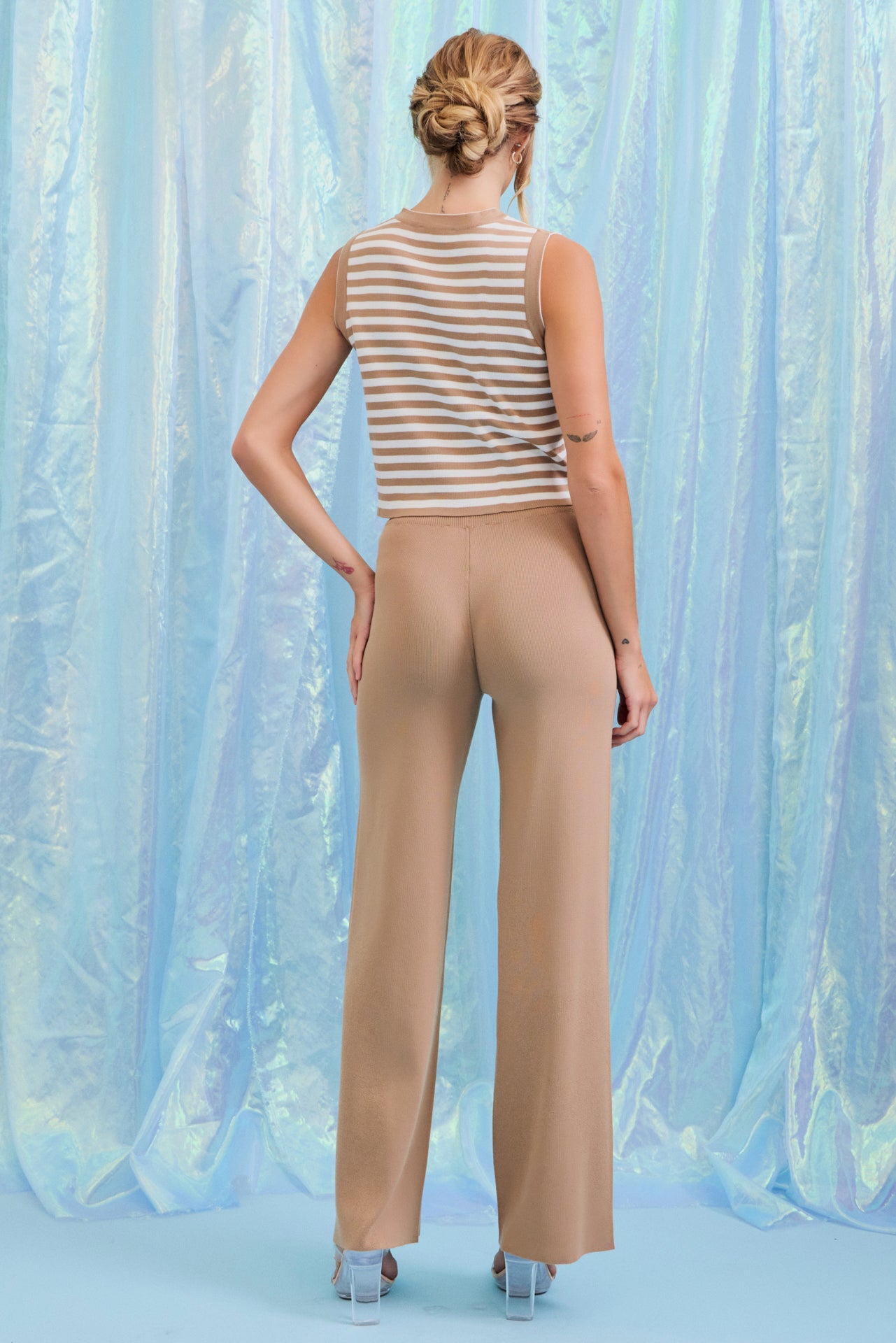 Yours Now Stripe Knit Sleeveless Top & Pants Set