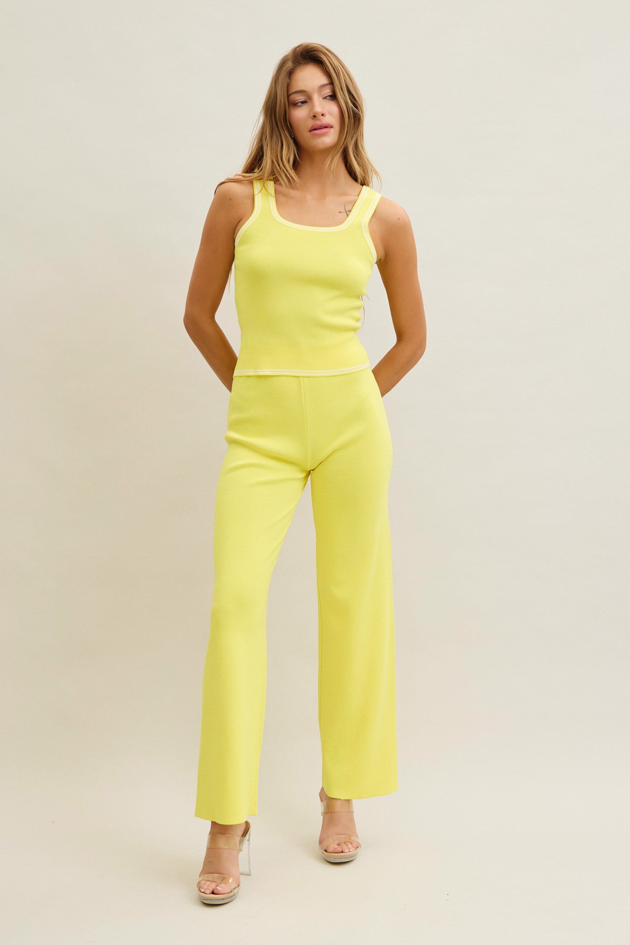Blooming Borders Knit Sleeveless Top and Pants Set