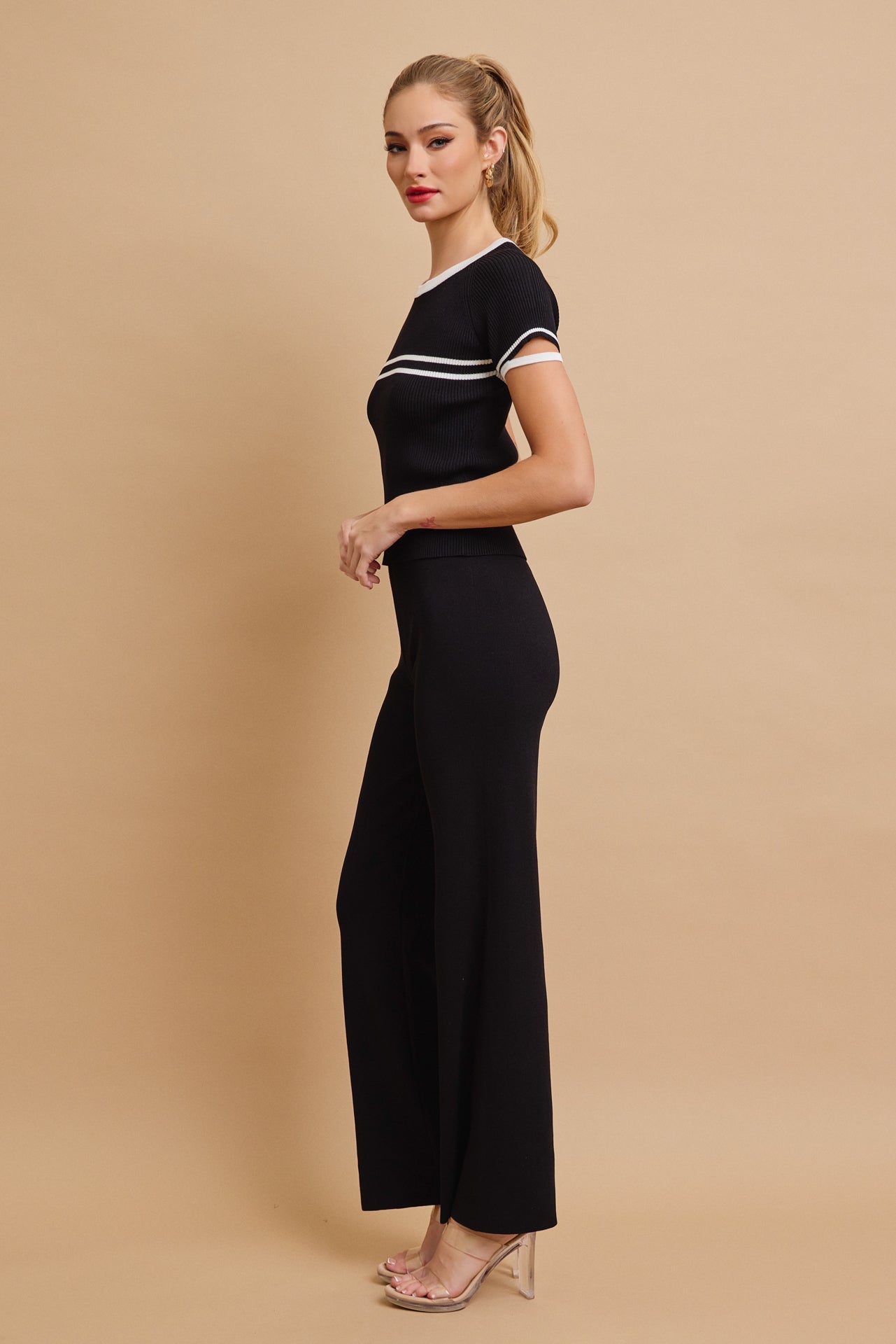 Ruby Knit Short Sleeve Stripe Top and Pants Set