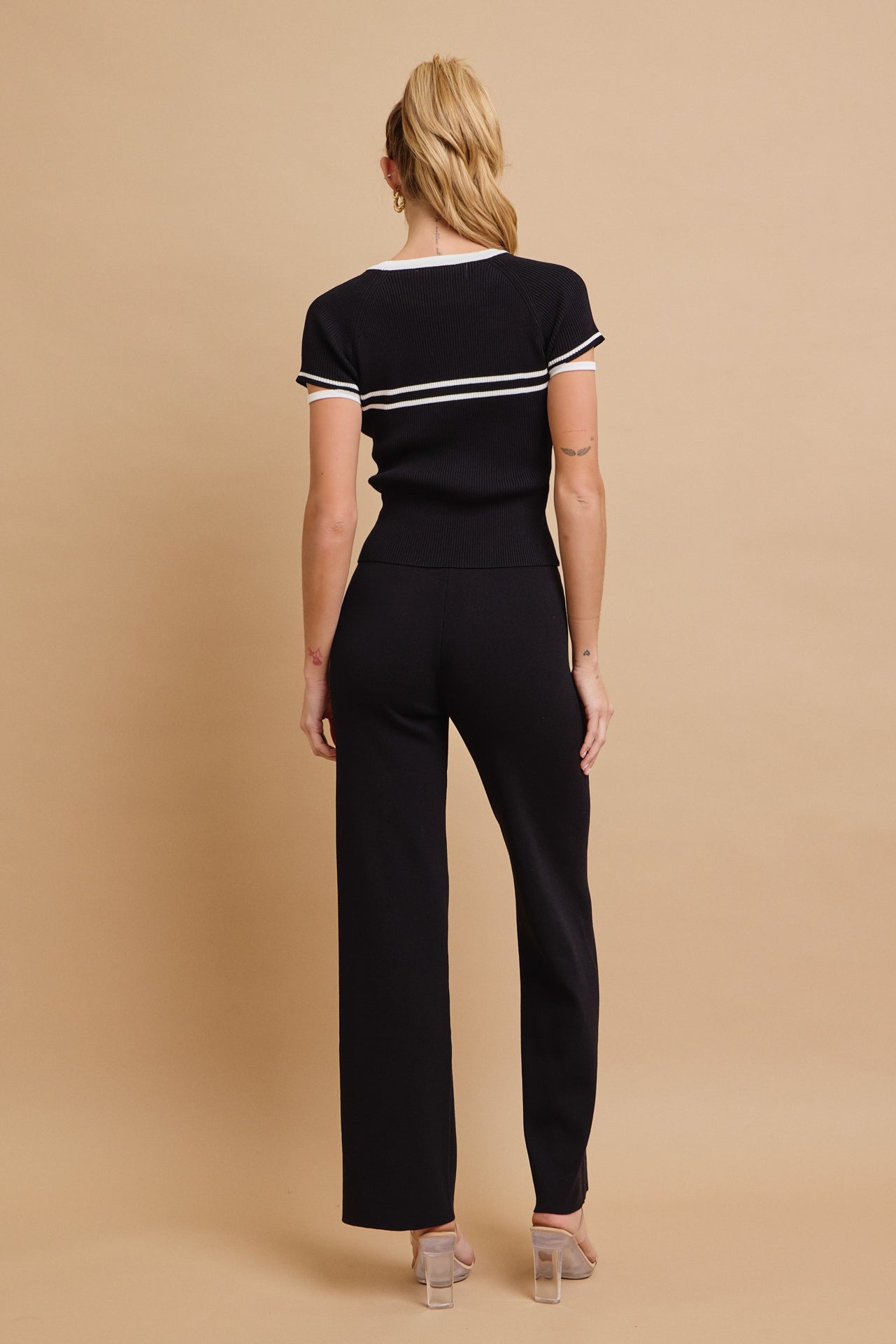 Ruby Knit Short Sleeve Stripe Top and Pants Set