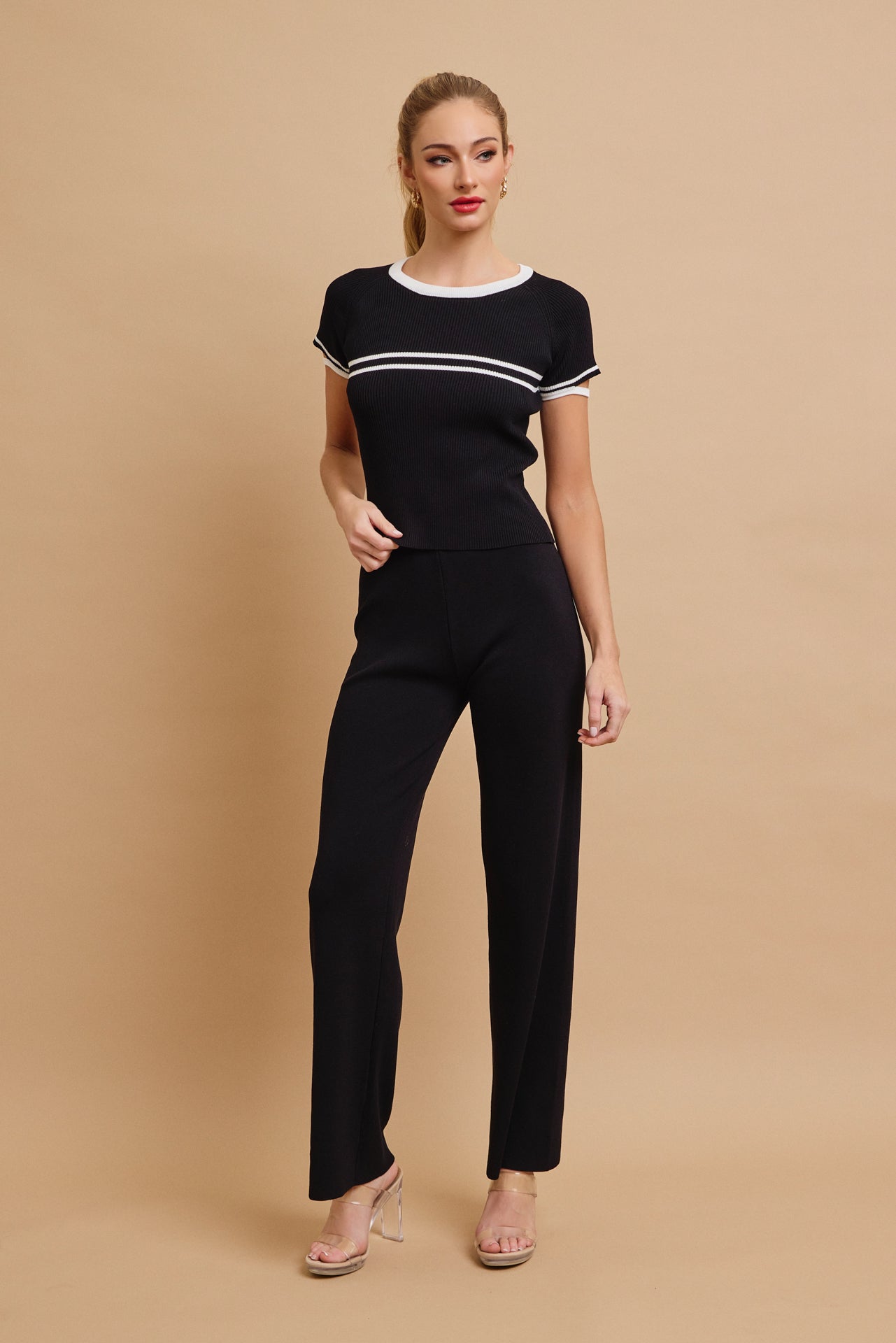 Ruby Knit Short Sleeve Stripe Top and Pants Set