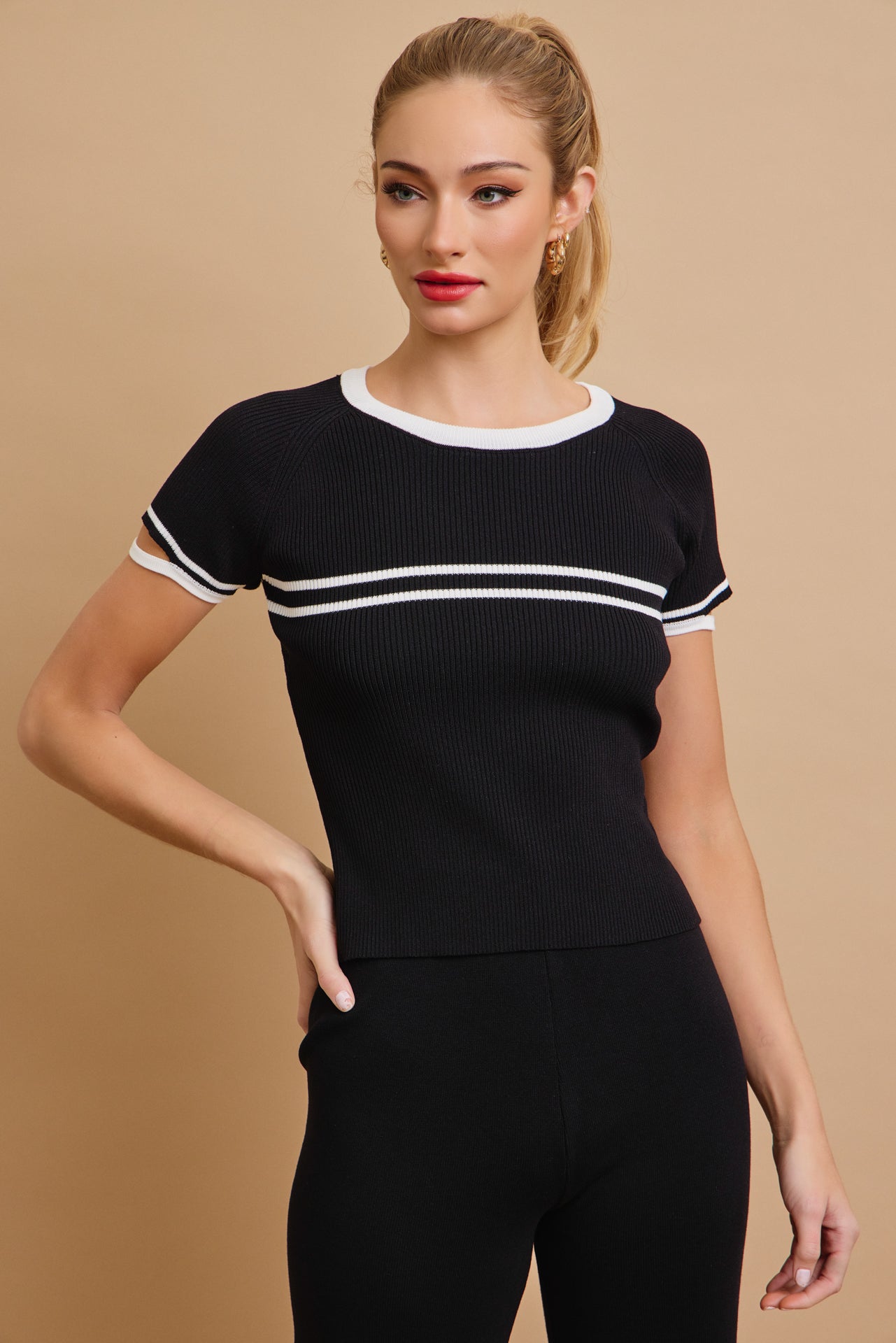Ruby Knit Short Sleeve Stripe Top and Pants Set