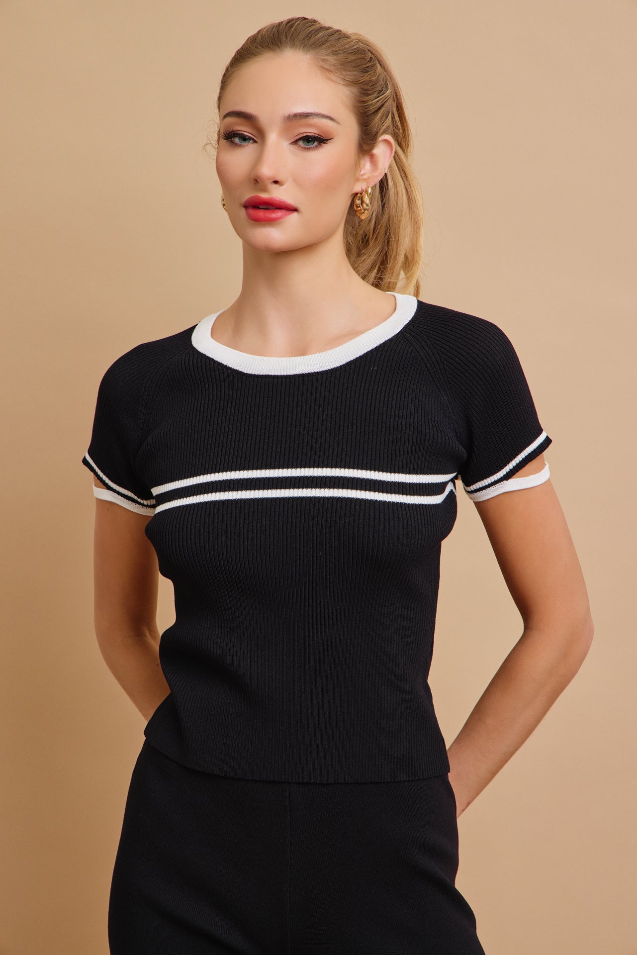 Ruby Knit Short Sleeve Stripe Top and Pants Set