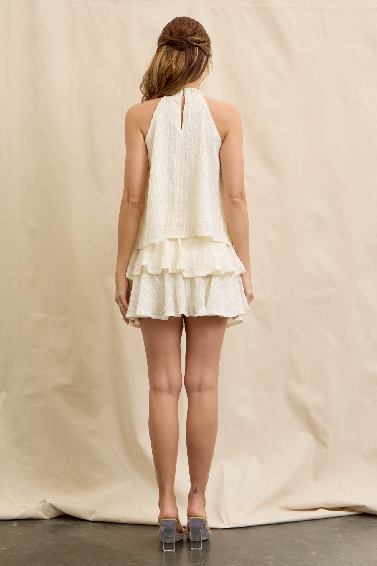 Soft Pearl Elegance Sleeveless Top & Skirt Set